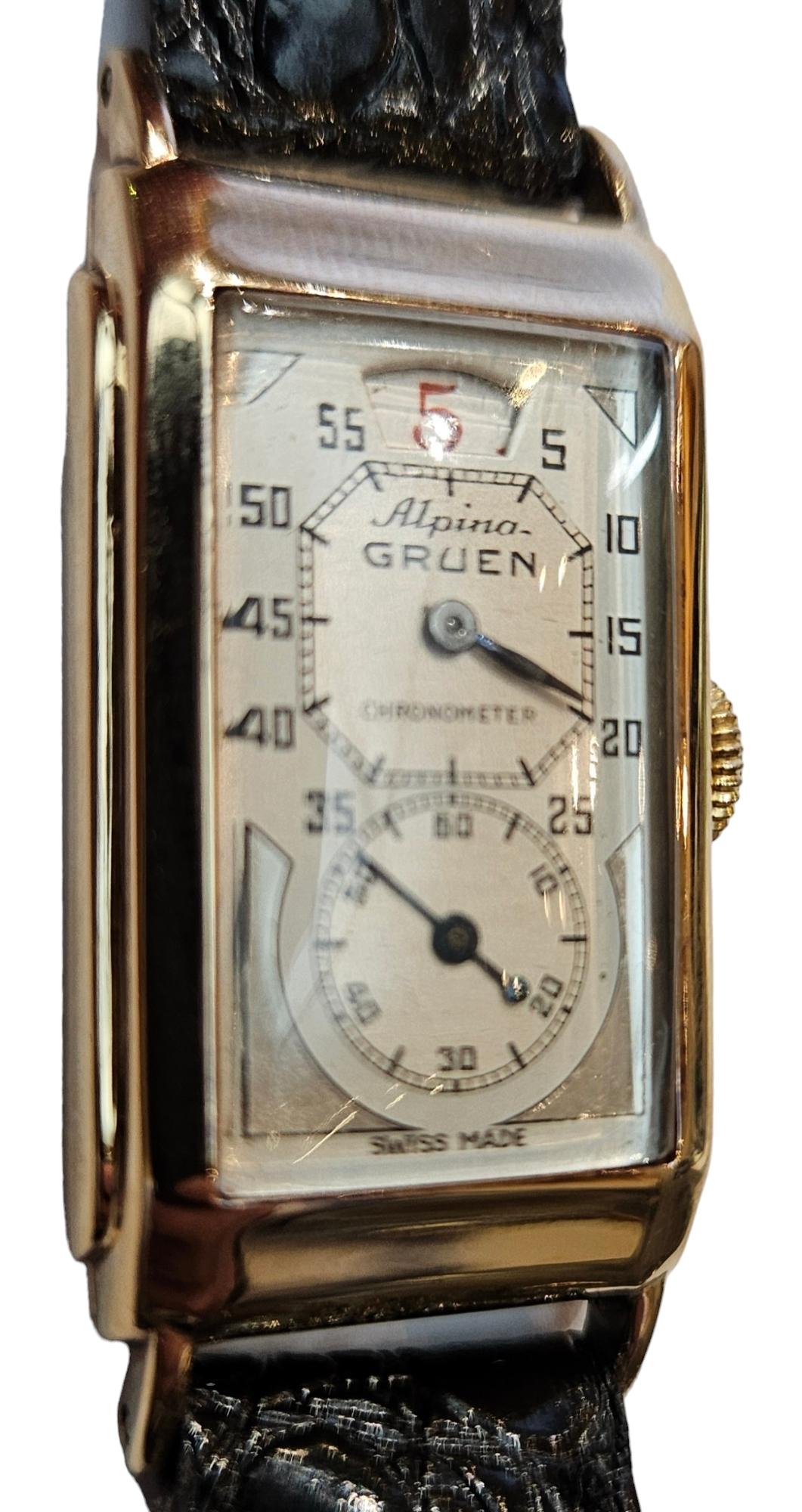 14 Kt Gold Alpina Gruen / Rolex Prince Doctors Jump Hour Wrist Watch For Sale 5