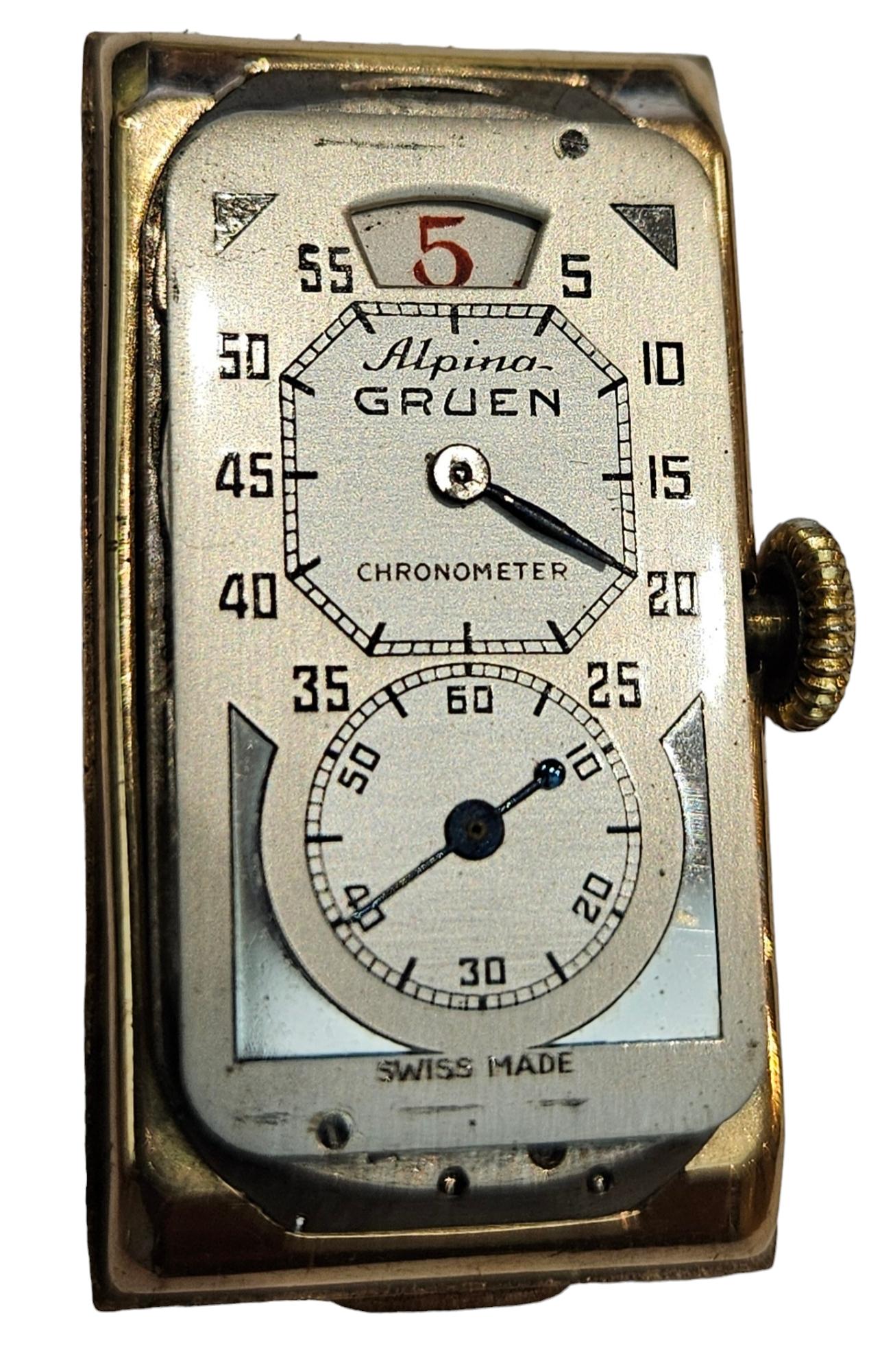 14 Kt Gold Alpina Gruen / Rolex Prince Doctors Jump Hour Wrist Watch For Sale 9
