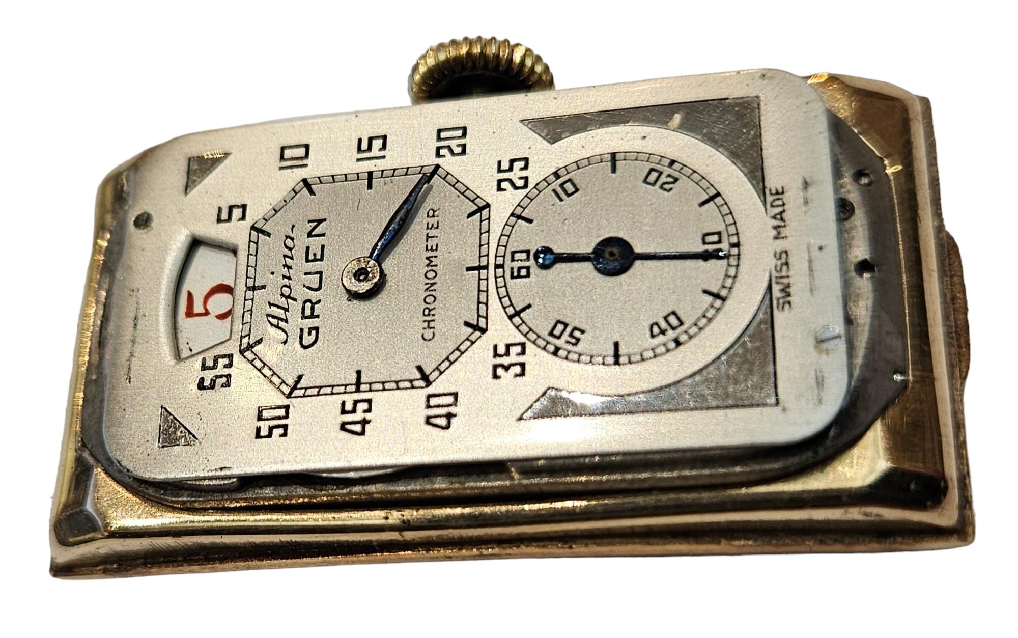 14 Kt Gold Alpina Gruen / Rolex Prince Doctors Jump Hour Wrist Watch For Sale 10
