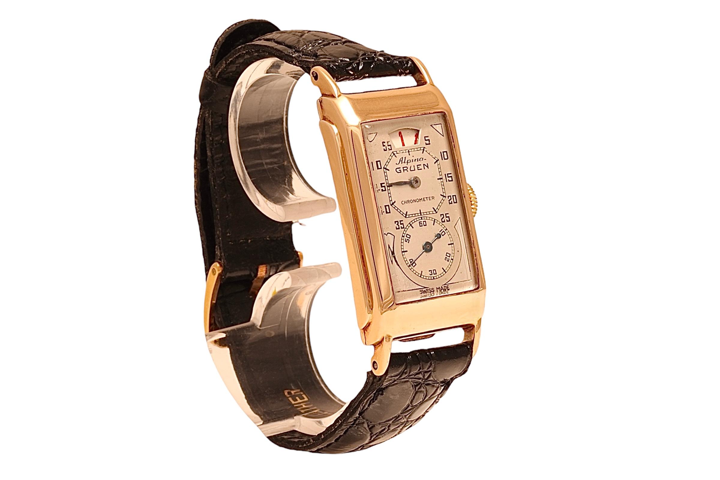 Montre-bracelet en or 14 carats Alpina Gruen / Rolex Prince Doctors Jump Hour Excellent état - En vente à Antwerp, BE