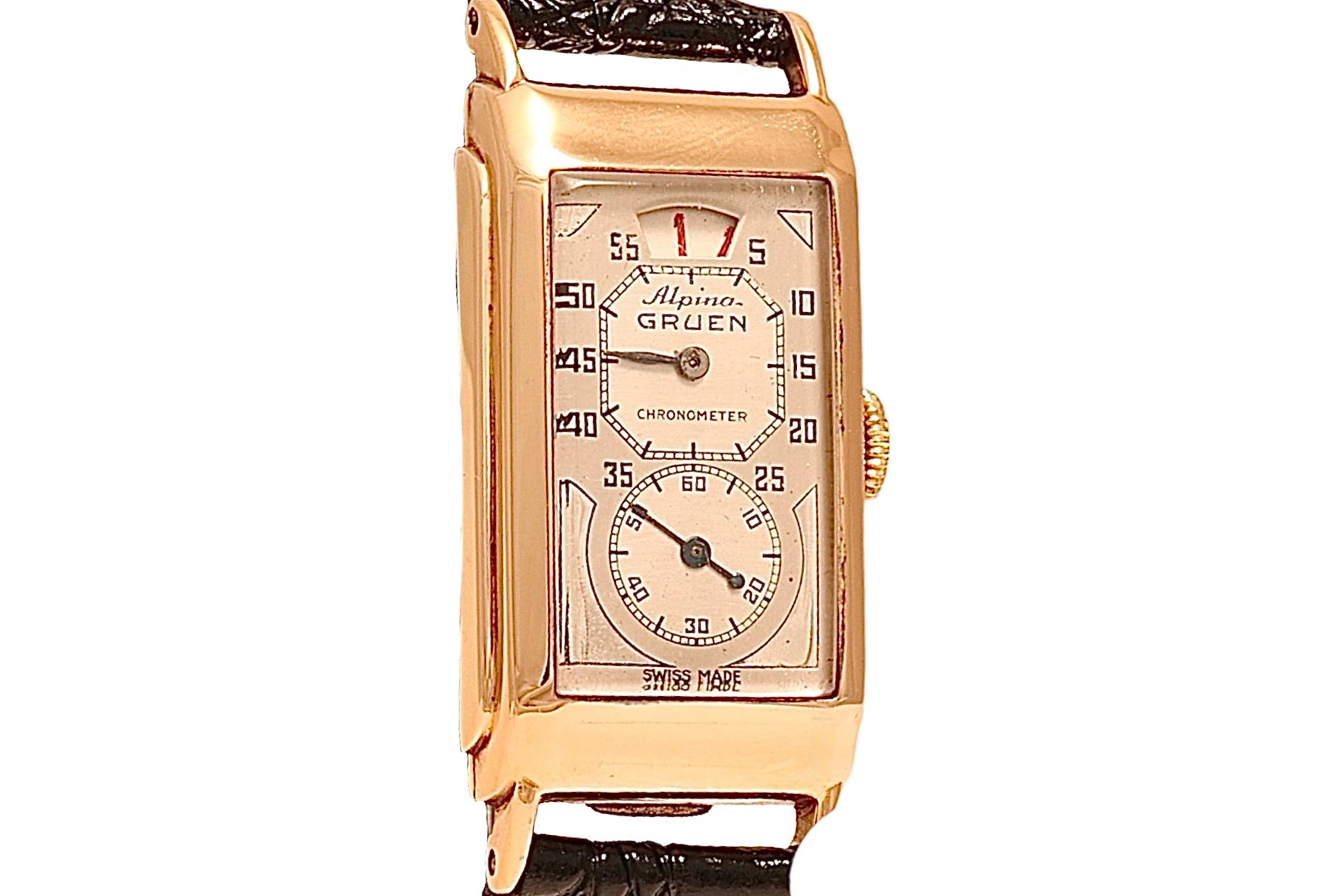 14 Kt Gold Alpina Gruen / Rolex Prince Doctors Jump Hour Wrist Watch For Sale