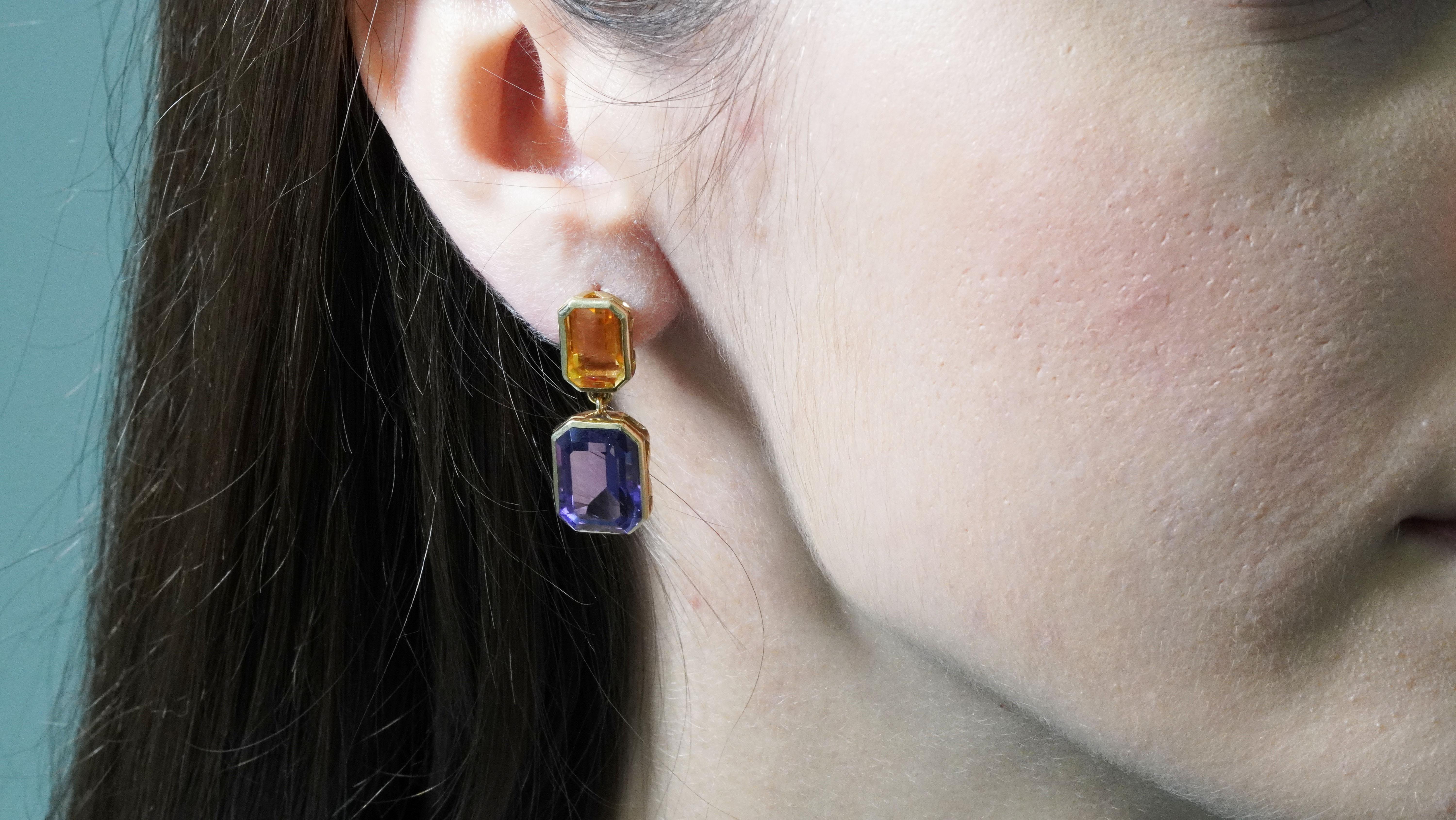 14 kt Gold Amethyst Citrine Earrings In New Condition For Sale In София, BG