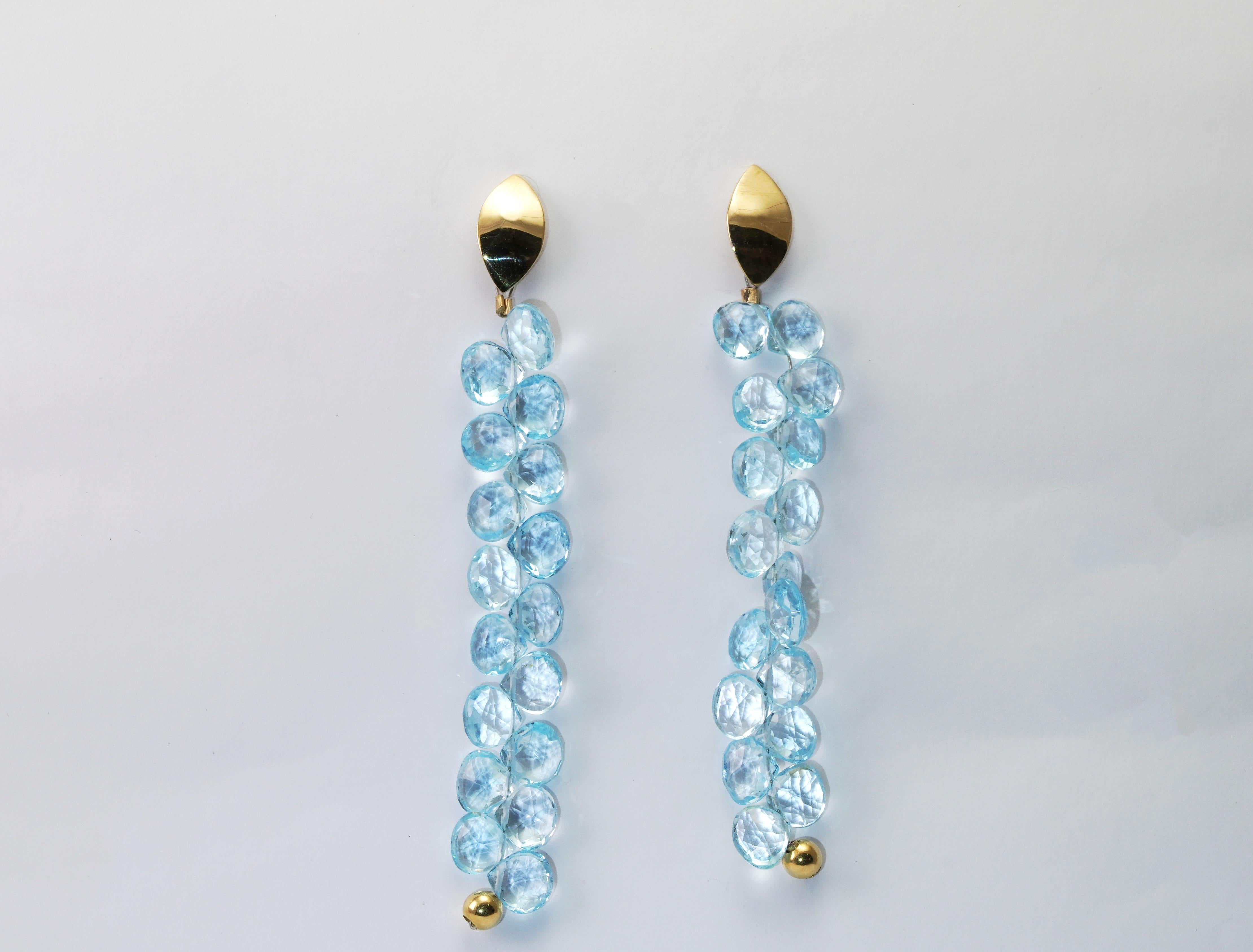 14 kt Gold Blue Topaz Earrings In New Condition For Sale In София, BG