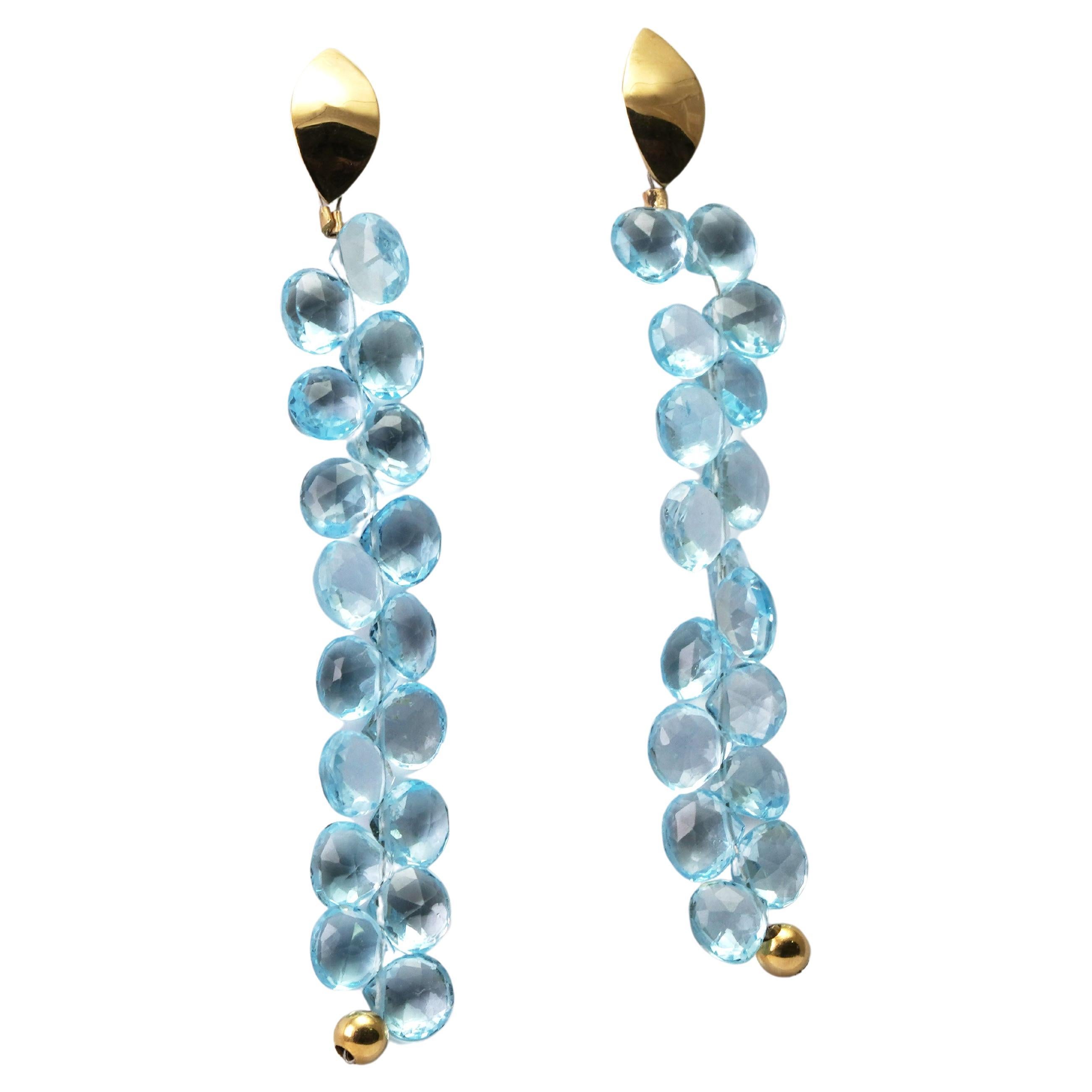 14 kt Gold Blue Topaz Earrings For Sale