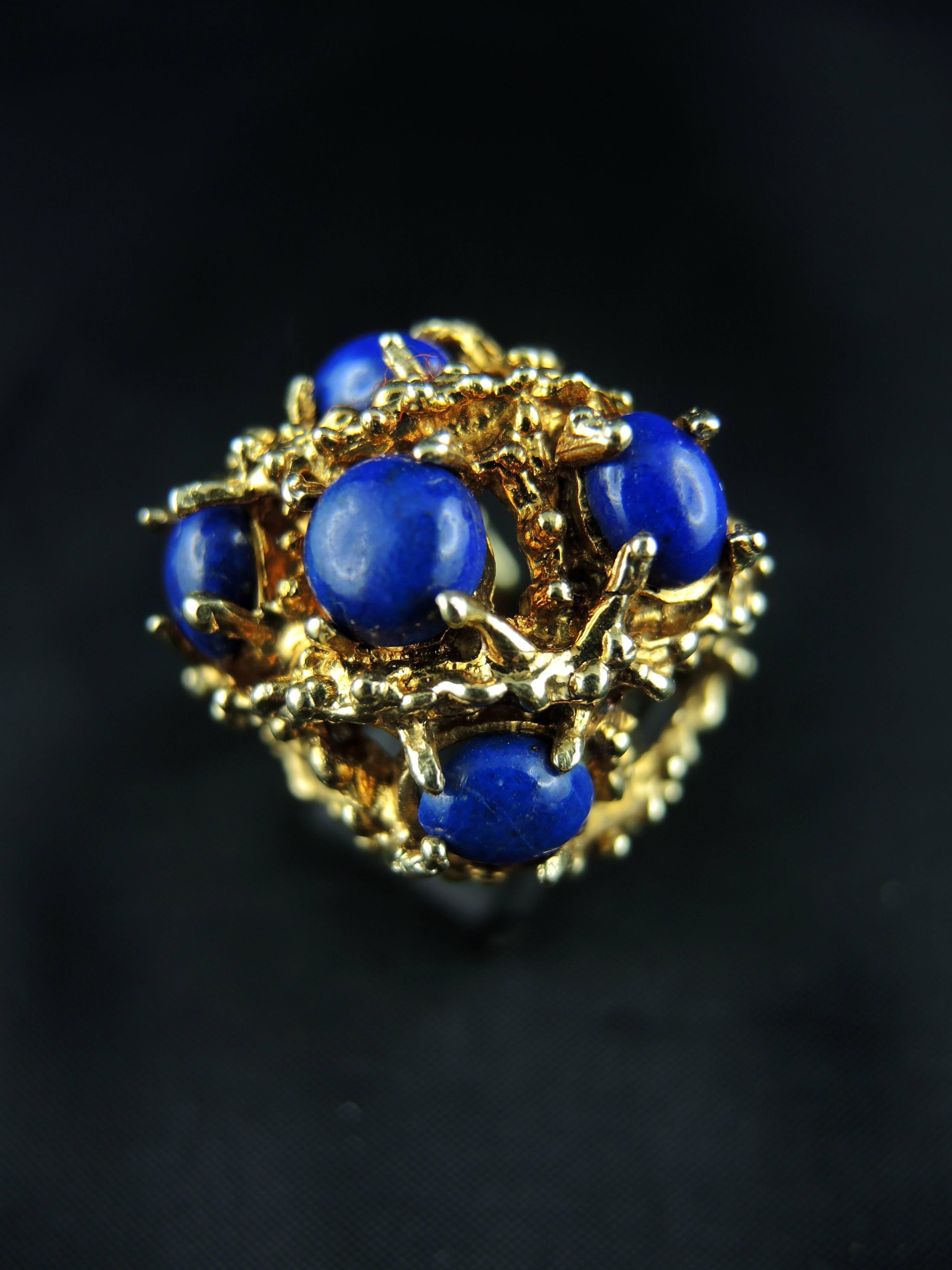 14 Karat Gold Cocktail Ring Set with Lapis Lazuli, circa 1970 1