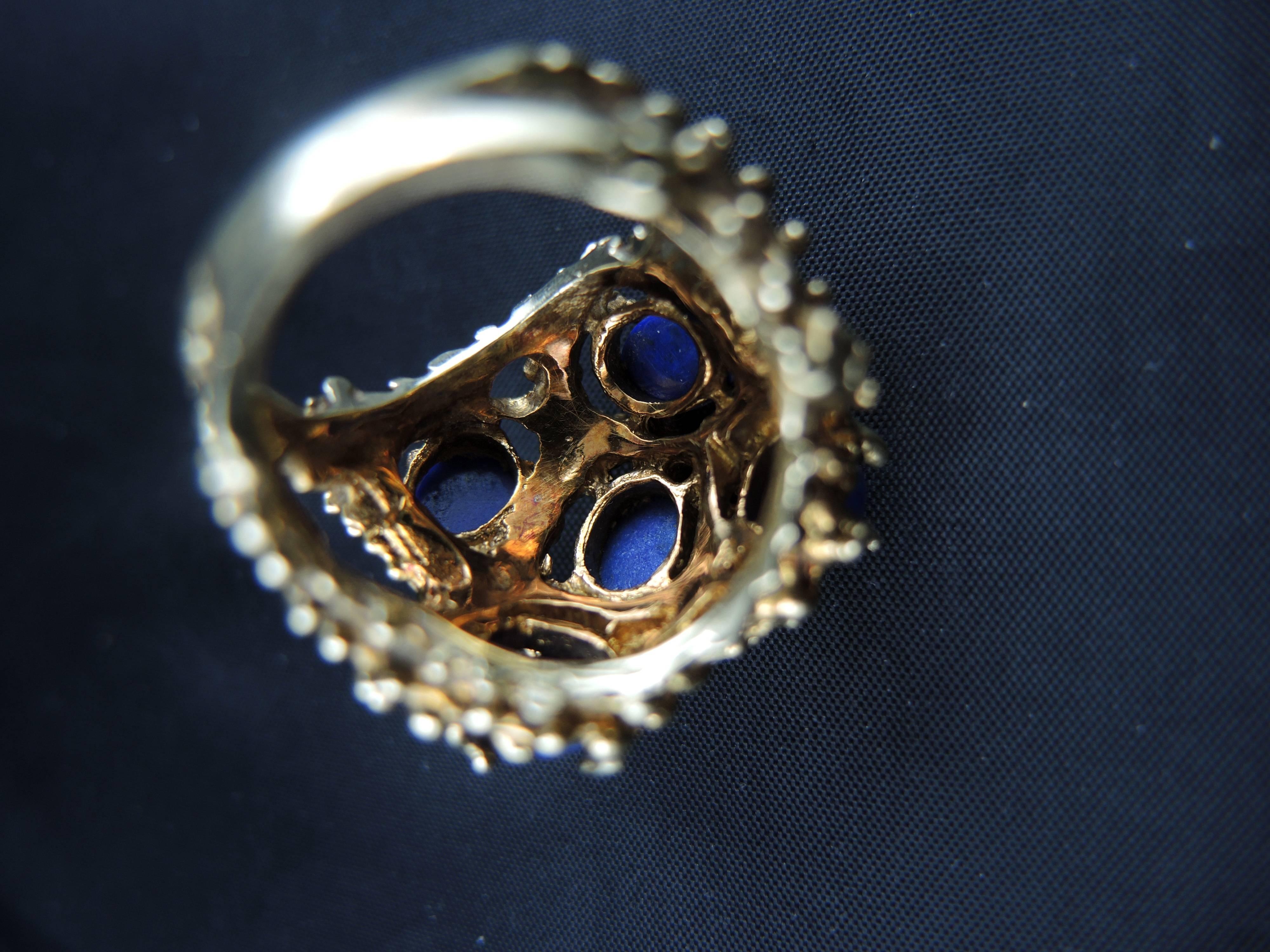 14 Karat Gold Cocktail Ring Set with Lapis Lazuli, circa 1970 3