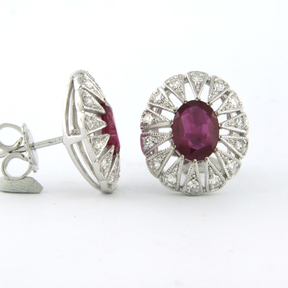 Single Cut 14 kt gold earrings set with ruby 2.90 carat and single cut diamond total 0.48ct For Sale