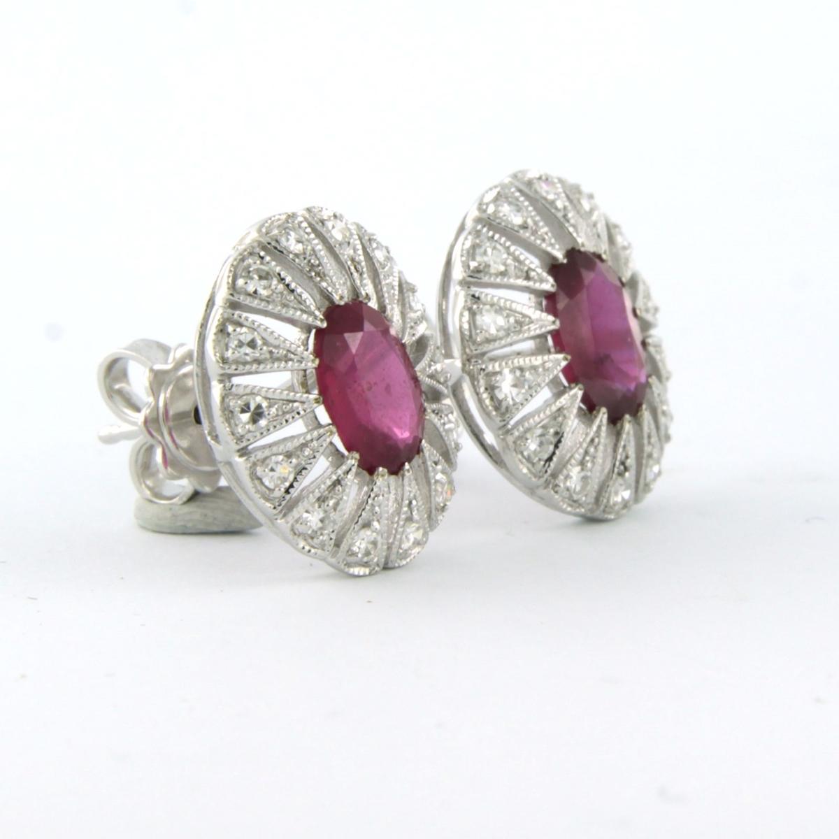 14 kt gold earrings set with ruby 2.90 carat and single cut diamond total 0.48ct In New Condition For Sale In The Hague, ZH