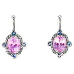 14 Kt Gold Earrings with Lavender/Pink Kunzite, Tanzanites and Diamonds