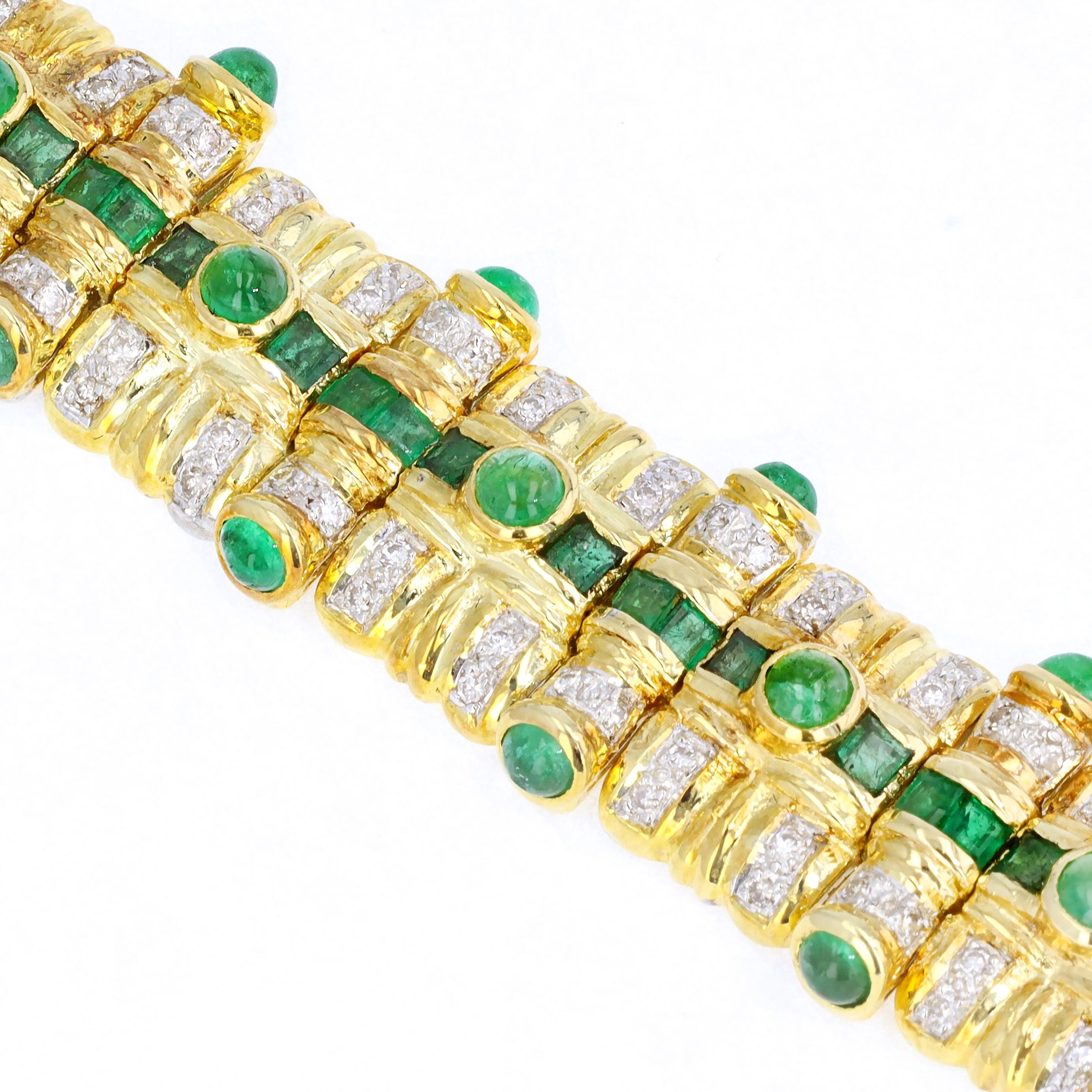Square Cut 14 KT Gold Emerald and Diamond Bracelet
