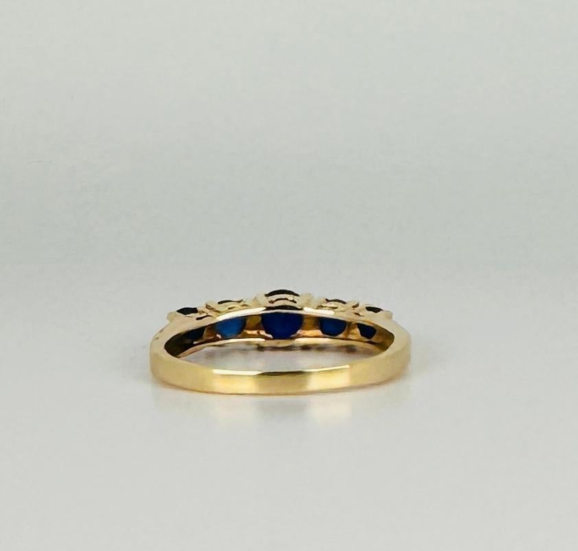 14k Yellow Gold Ring Five round-Cut Dark Blue Sapphires of about 0.95 carat 3