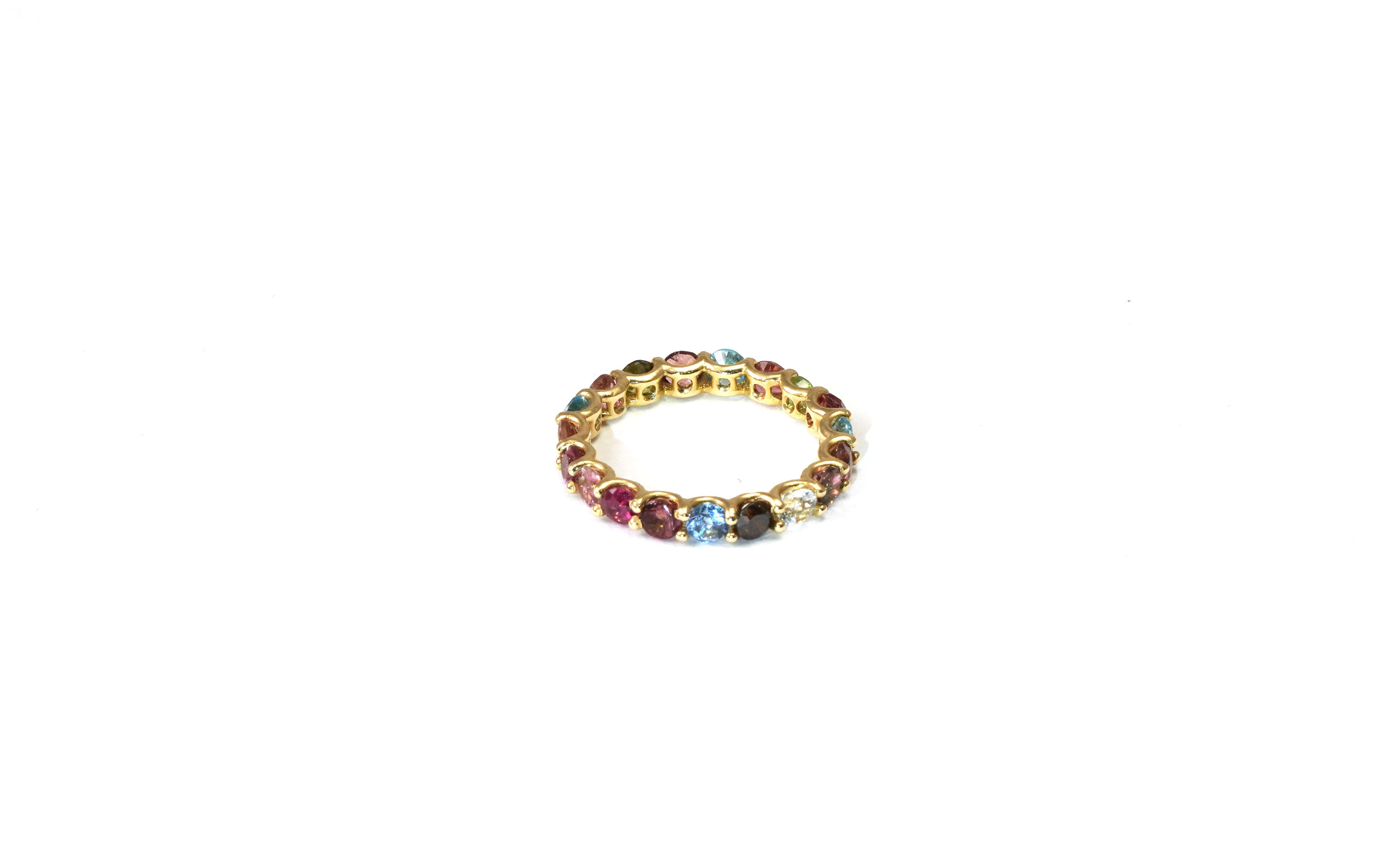 14 kt Gold Multicolor Tourmaline Ring In New Condition For Sale In София, BG