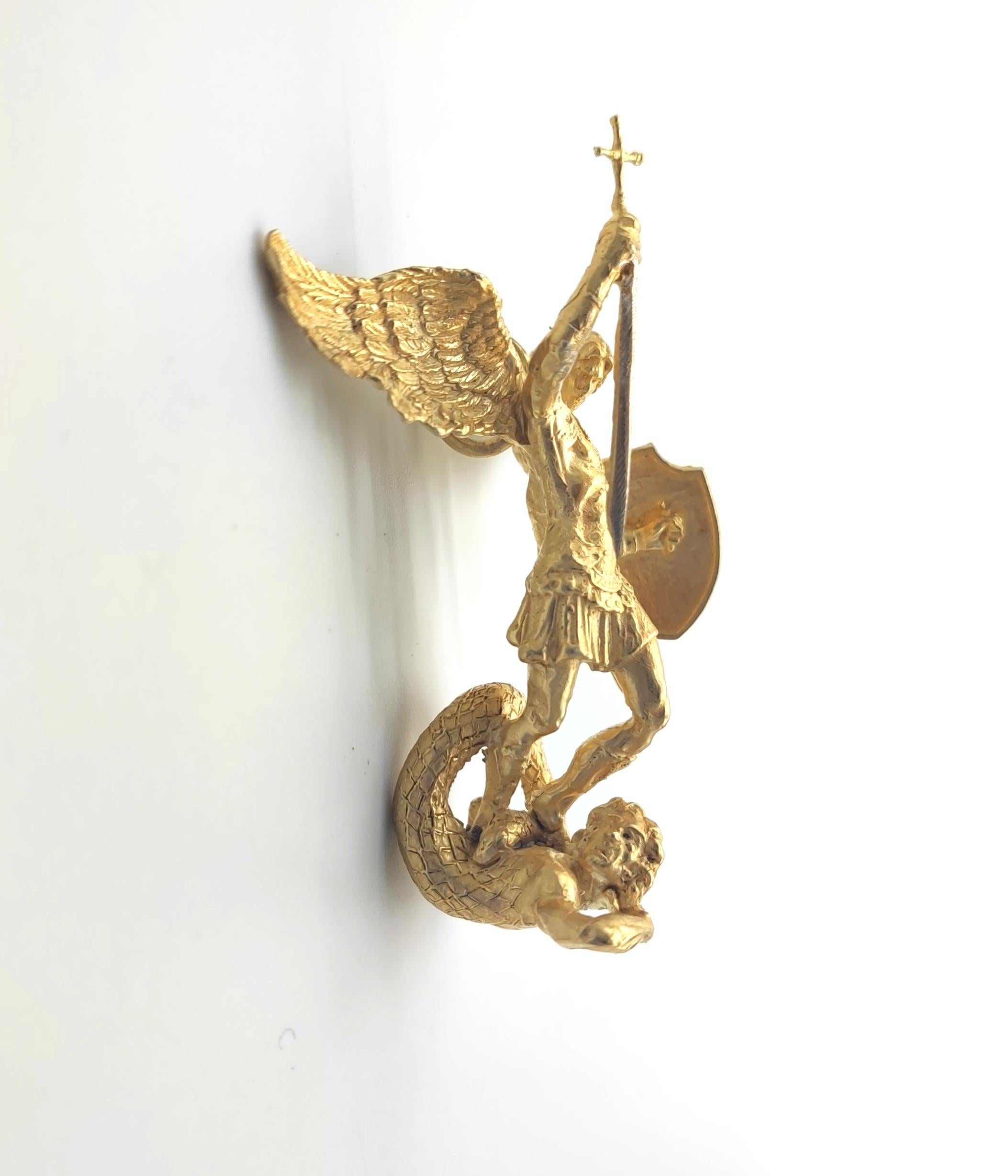 Artist 14 kt Gold Necklace Saint Michael the Archangel For Sale