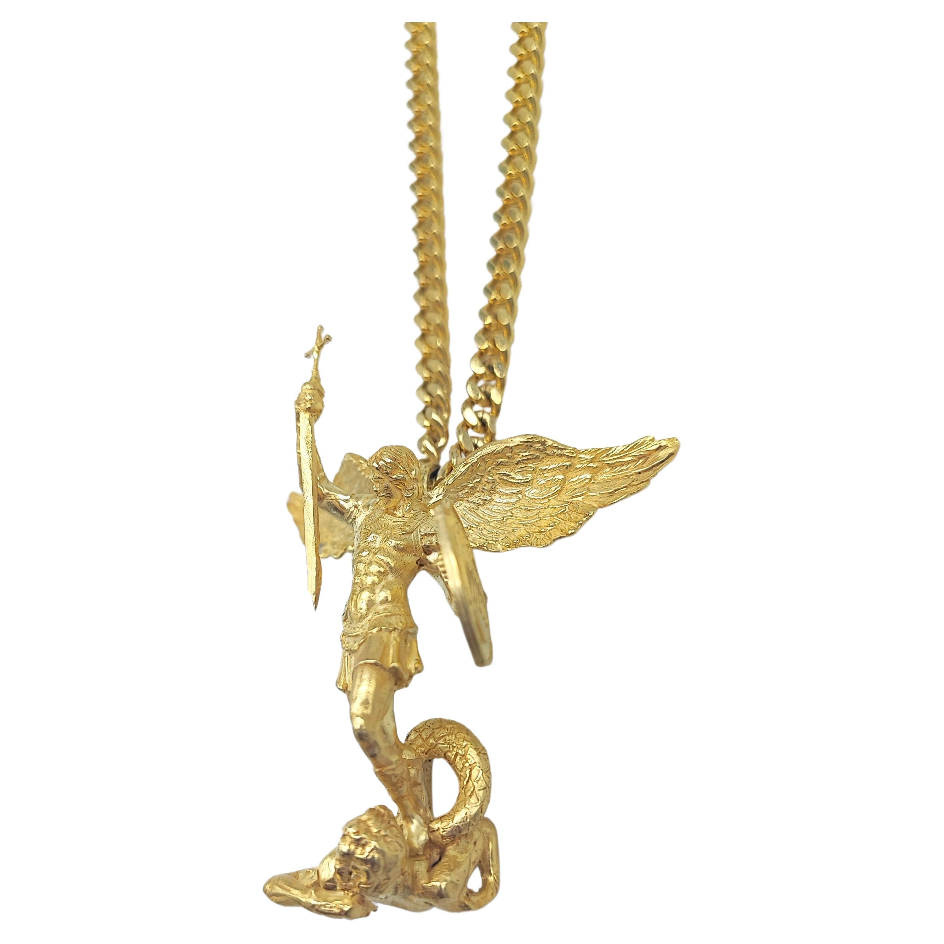 14 kt Gold Necklace Saint Michael the Archangel For Sale