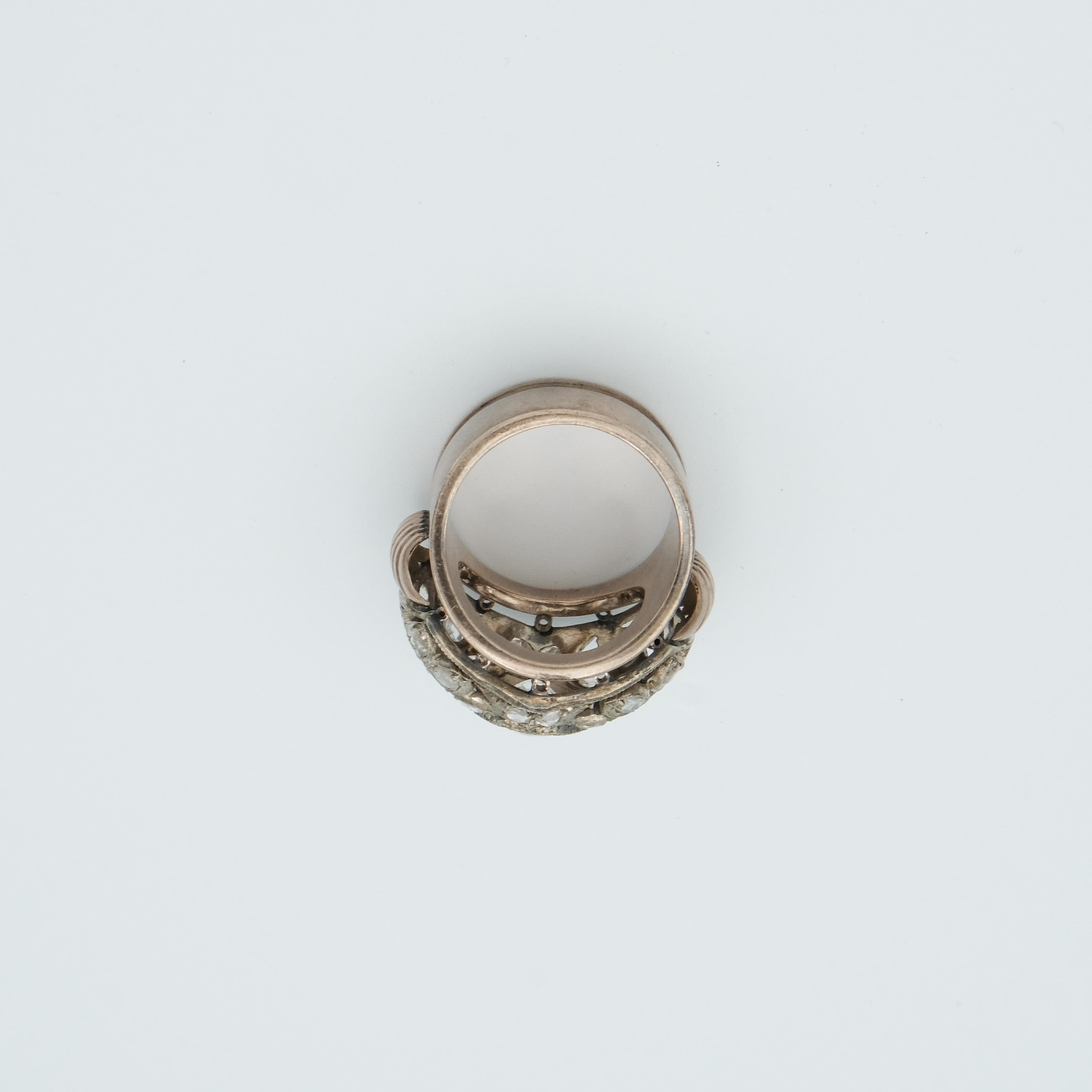Women's or Men's 14 Karat Gold Ring, Old Cut Diamond 1.40 Ct