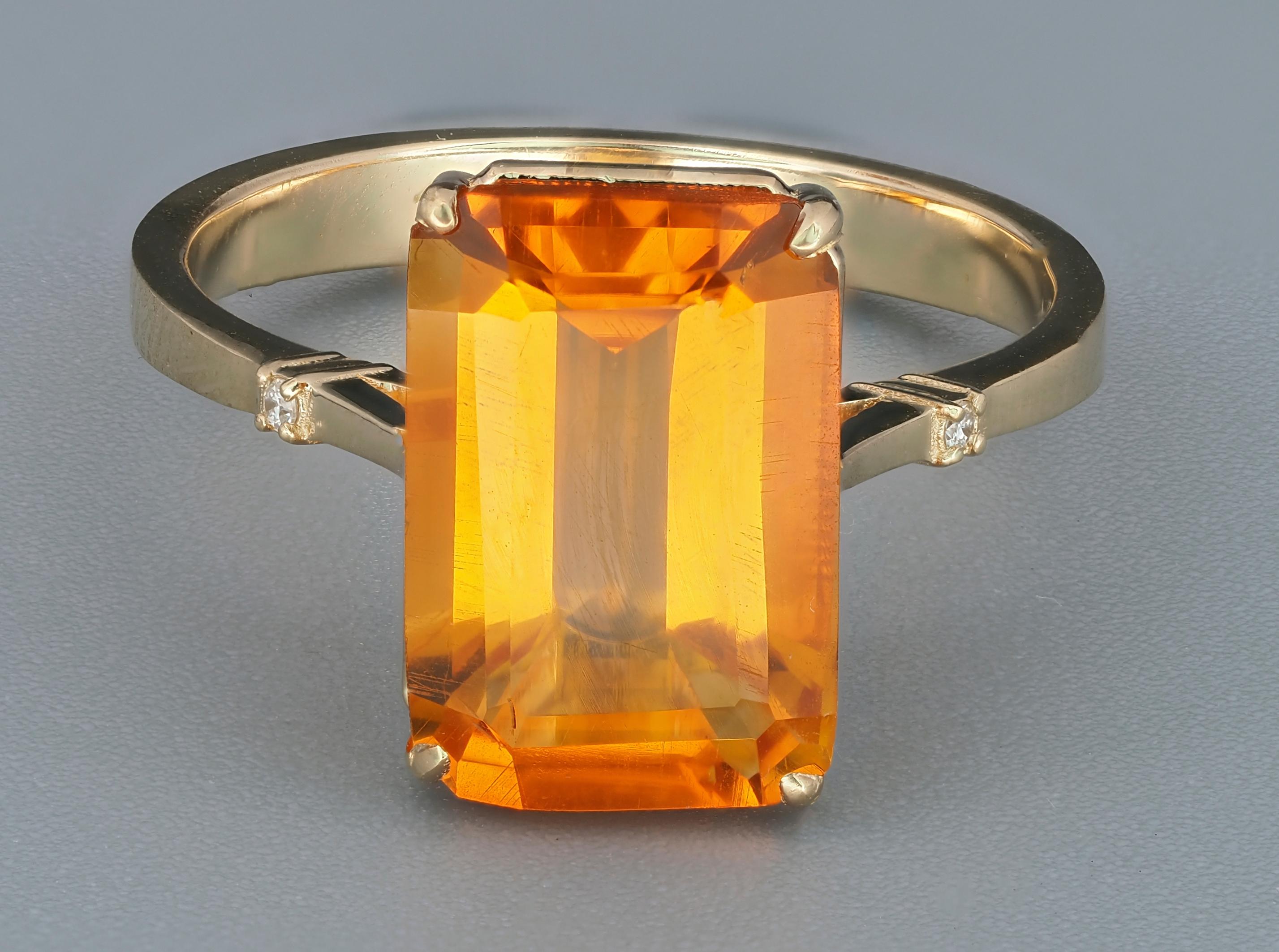 14 Kt Gold Ring with Citrine and Diamonds For Sale at 1stDibs
