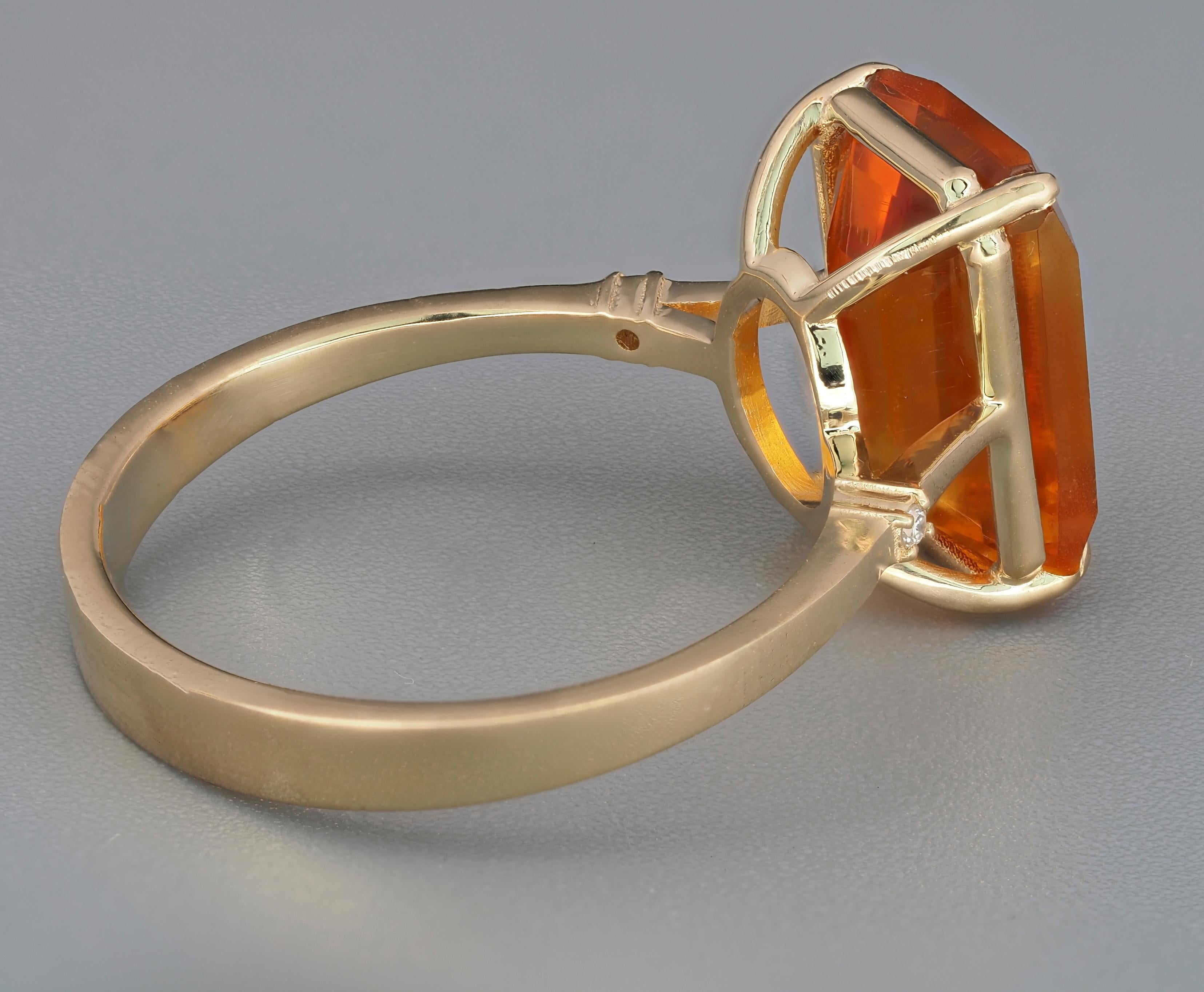 For Sale:  14 Kt Gold Ring with Citrine and Diamonds 7