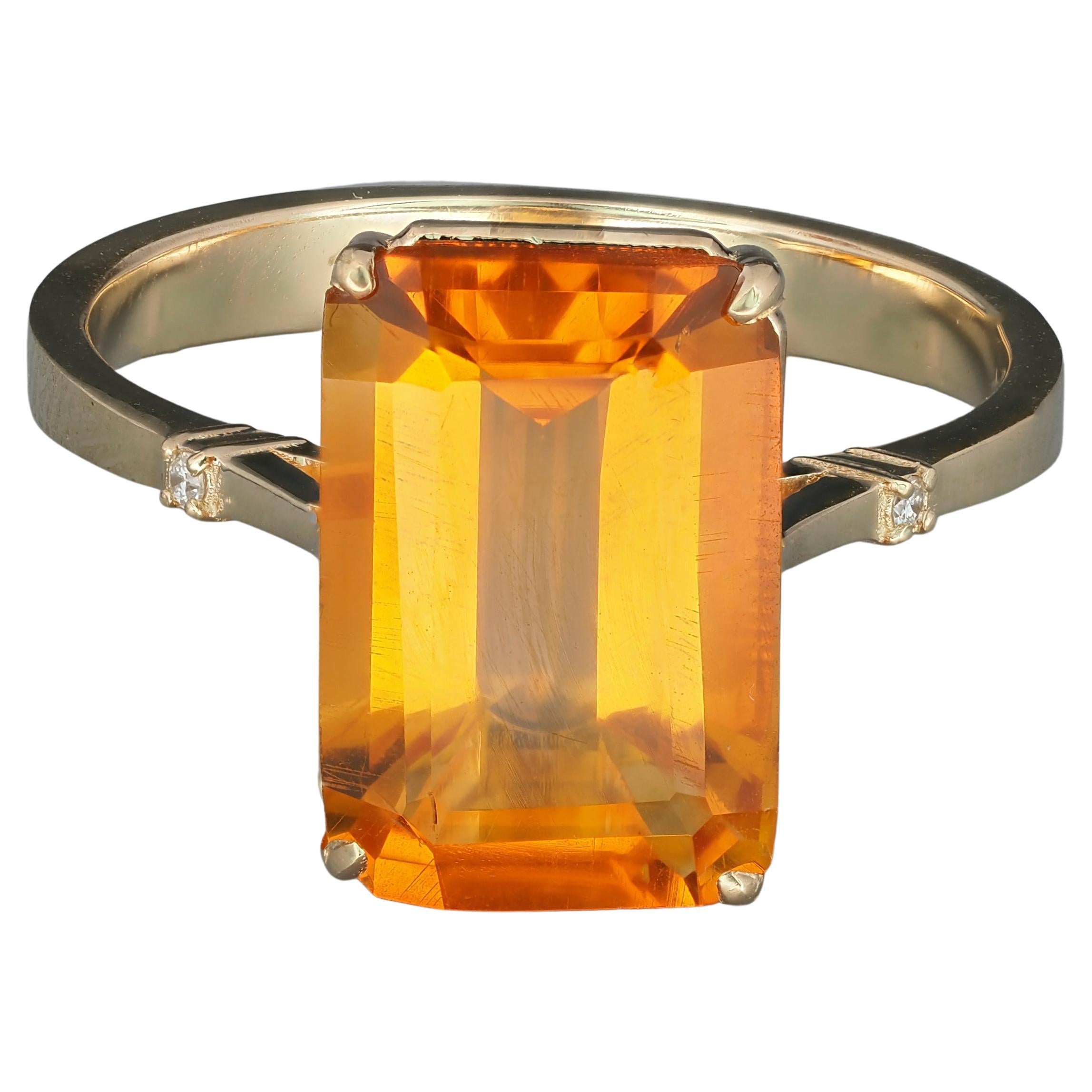 For Sale:  14 Kt Gold Ring with Citrine and Diamonds