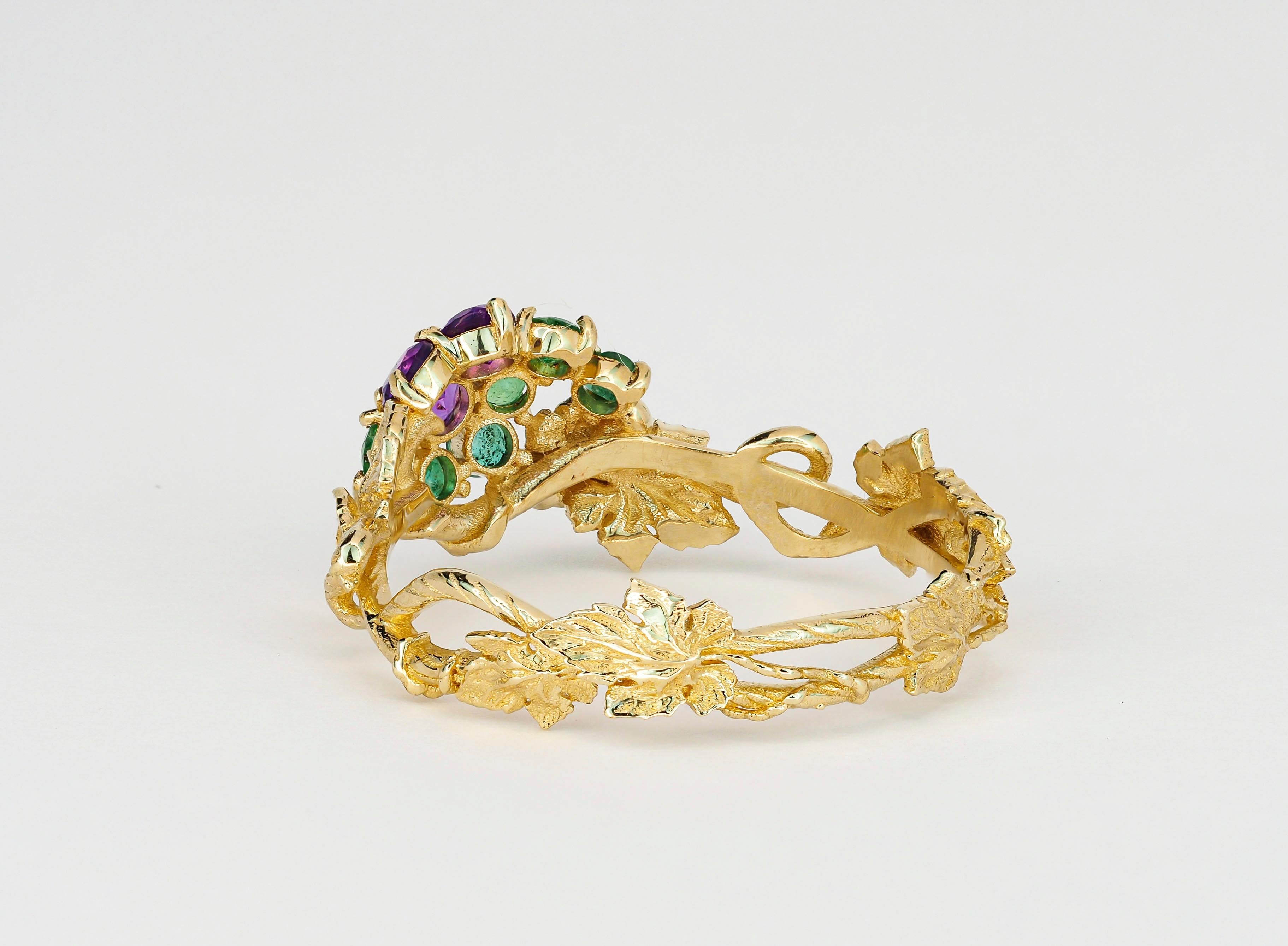 For Sale:  Amethysts and Emeralds 14k gold ring. Grape gold ring 6