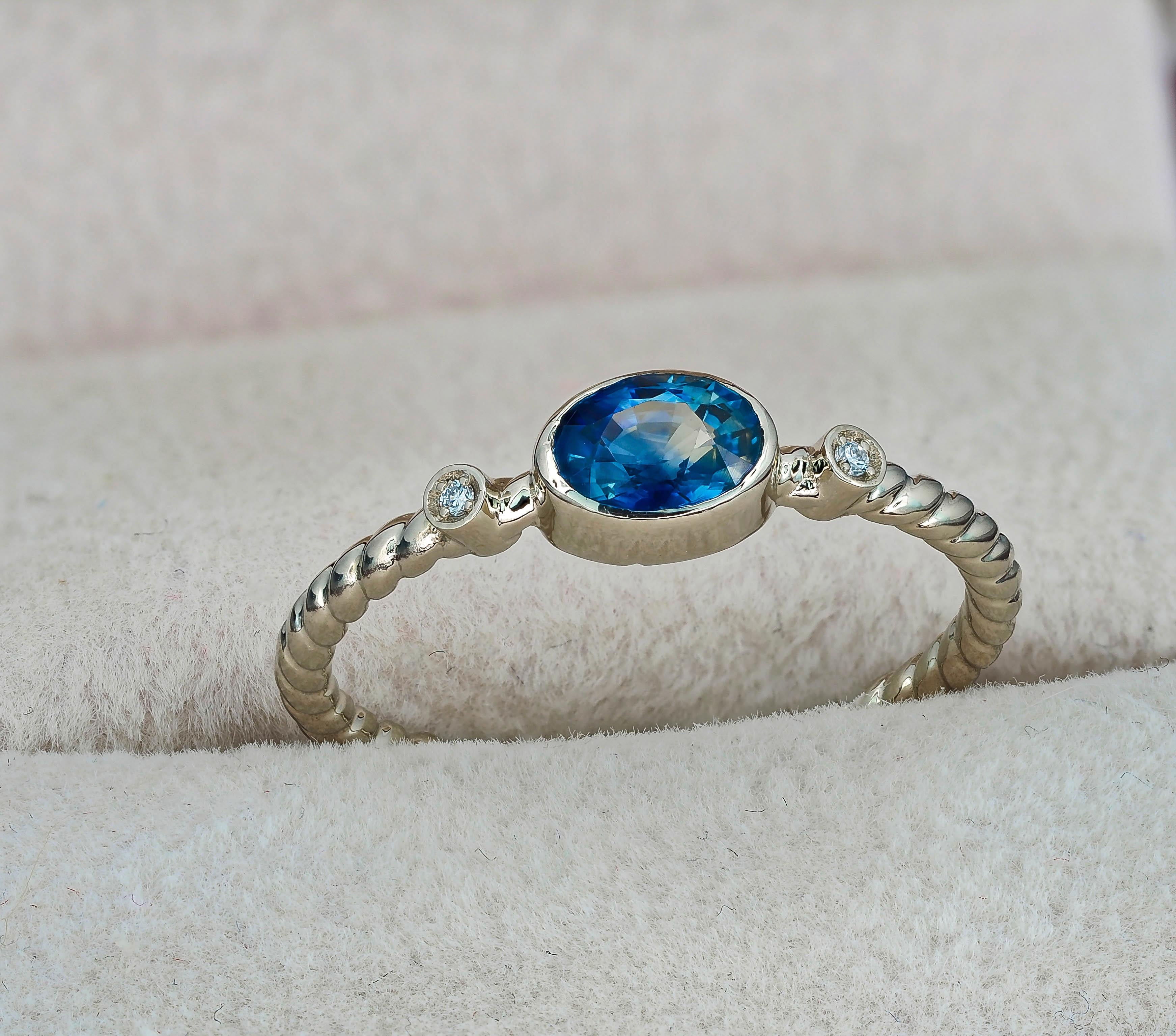 For Sale:  14 Kt Gold Ring with Sapphire and Diamonds Are Hand Made Item 15