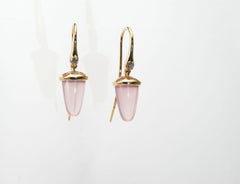 14 Kt Gold Rose Quartz Diamond Earrings