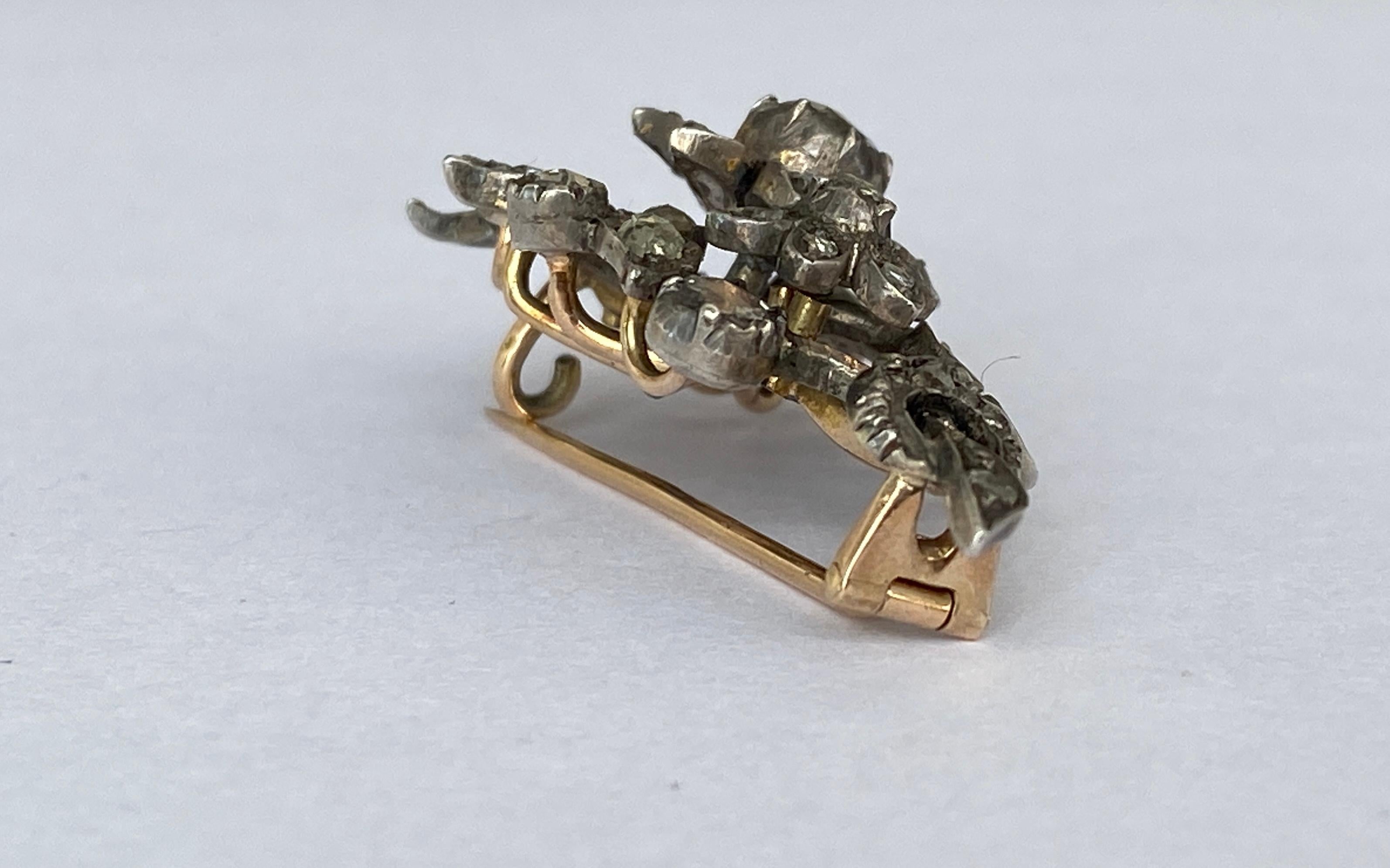 14 Kt.  Antique Gold, Silver Brooch with 0.90 ct rose cut  Diamonds 3
