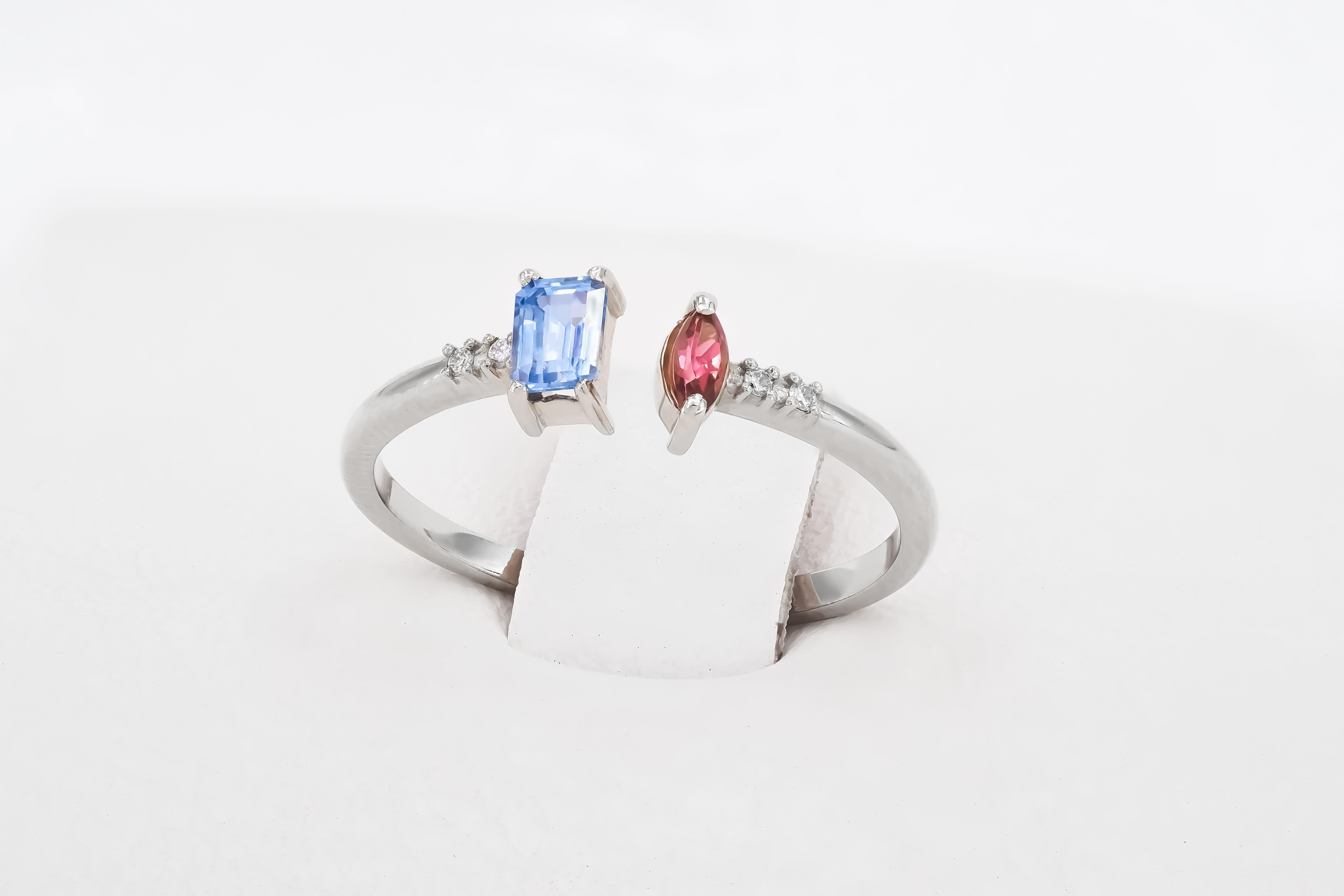 Im Angebot: 14 Kt. Gold, Weißgold, Ring Saphir, Rubin, Diamanten () 6