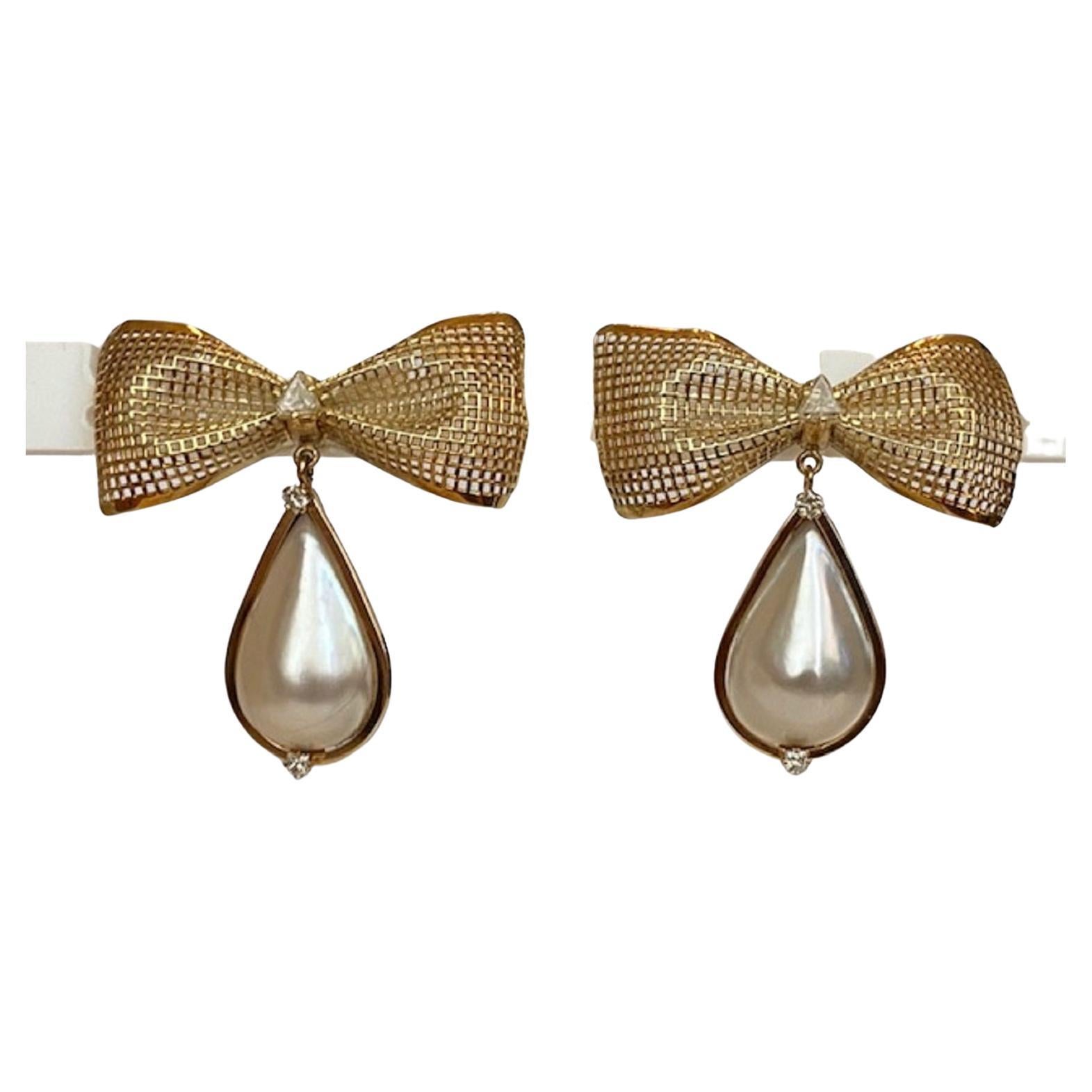 Vintage Sputnik Earrings Mabe Pearl Gemstone Diamond 14 Karat Gold ...