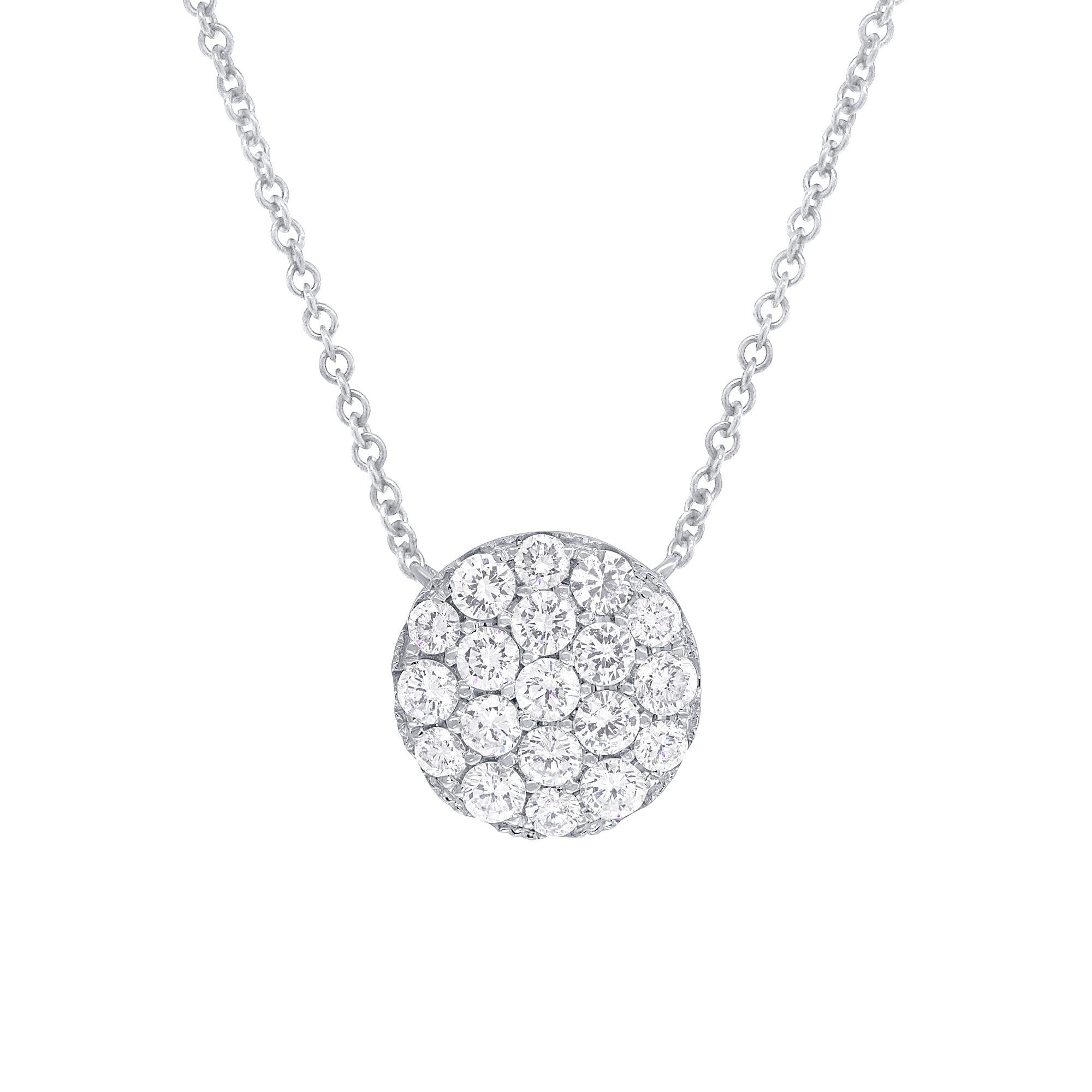 14 Karat Pave Circle Pendant with the Chain In New Condition For Sale In New York, NY