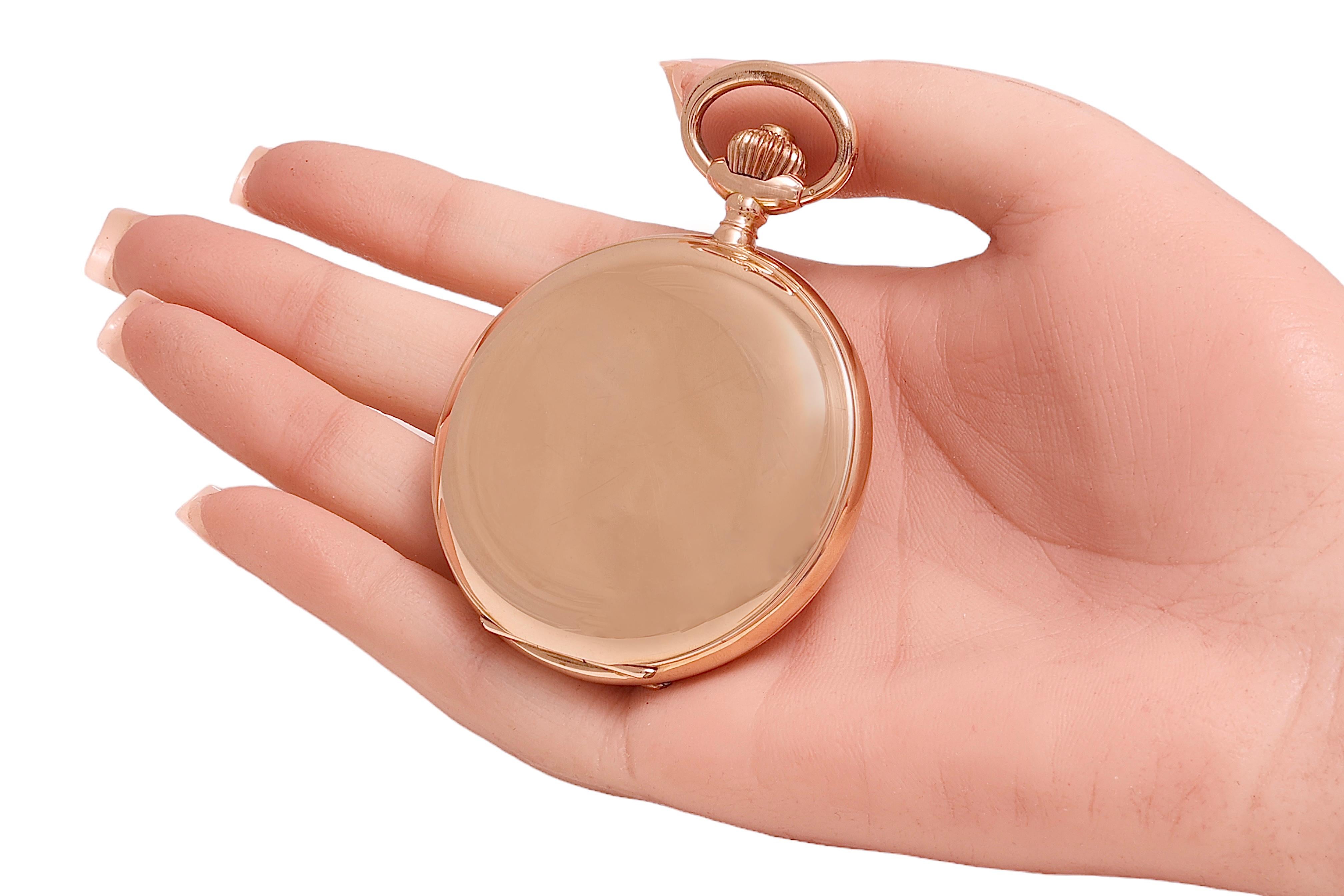 14 kt. Pink Gold chronomètre Pocket Watch Cilinder Balance Helical Hairspring For Sale 4
