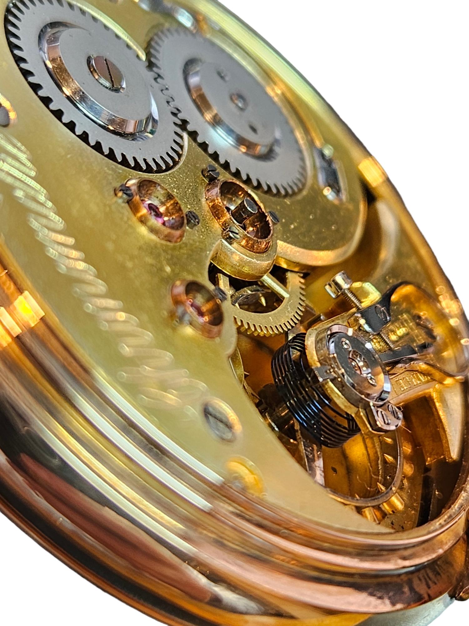 14 kt. Montre de poche chronomètre en or rose Balancier à spiral Ressort hélicoïdal en vente 9