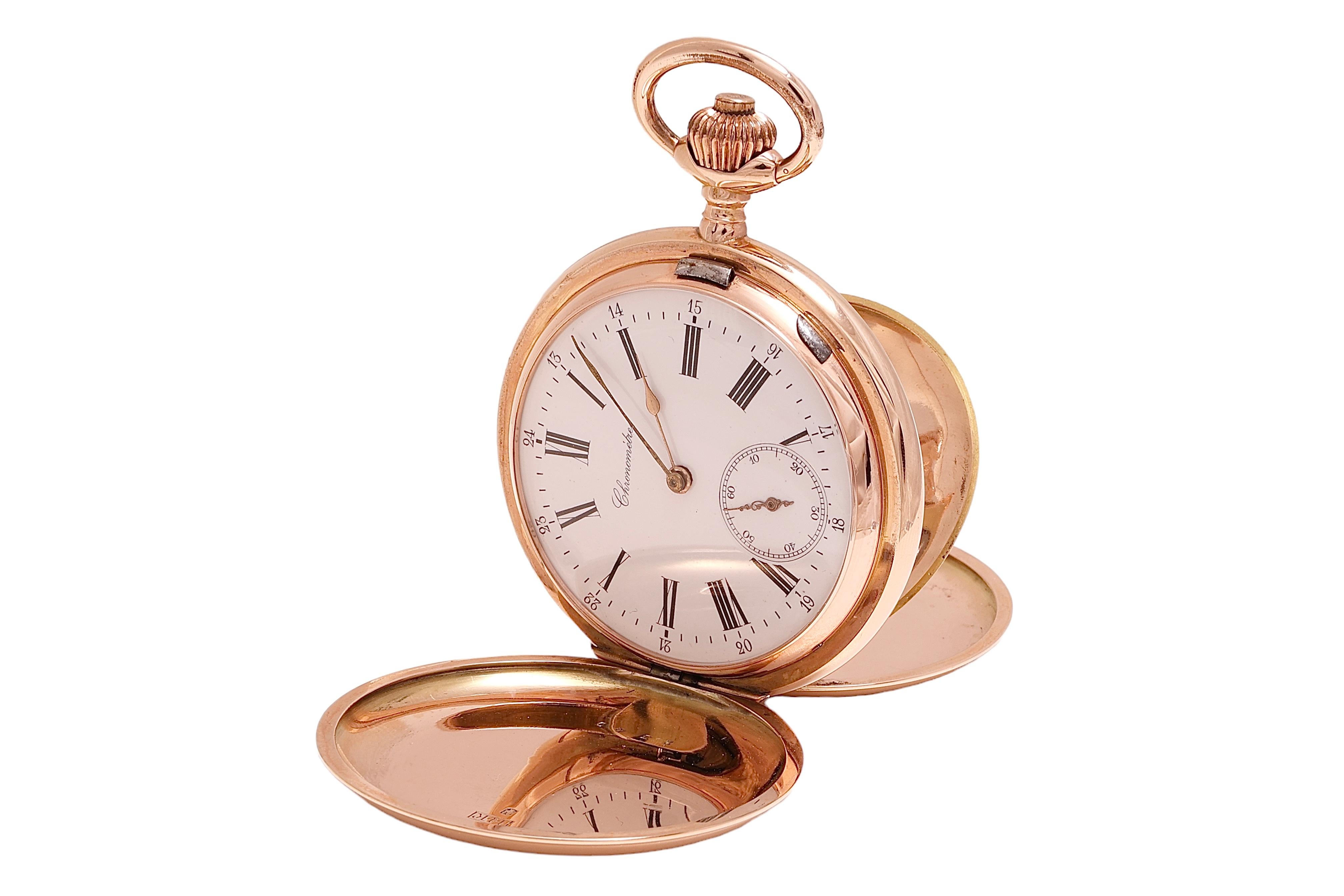 Artisan 14 kt. Montre de poche chronomètre en or rose Balancier à spiral Ressort hélicoïdal en vente