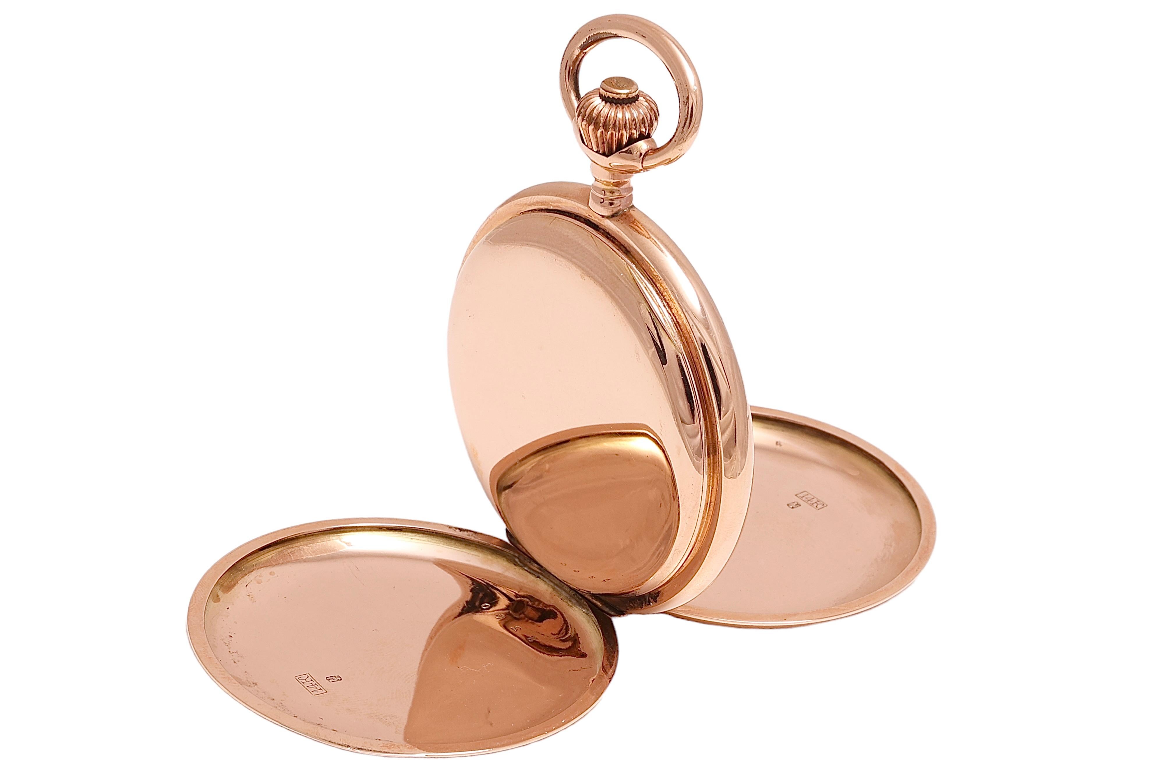 Artisan 14 kt. Pink Gold chronomètre Pocket Watch Cilinder Balance Helical Hairspring For Sale