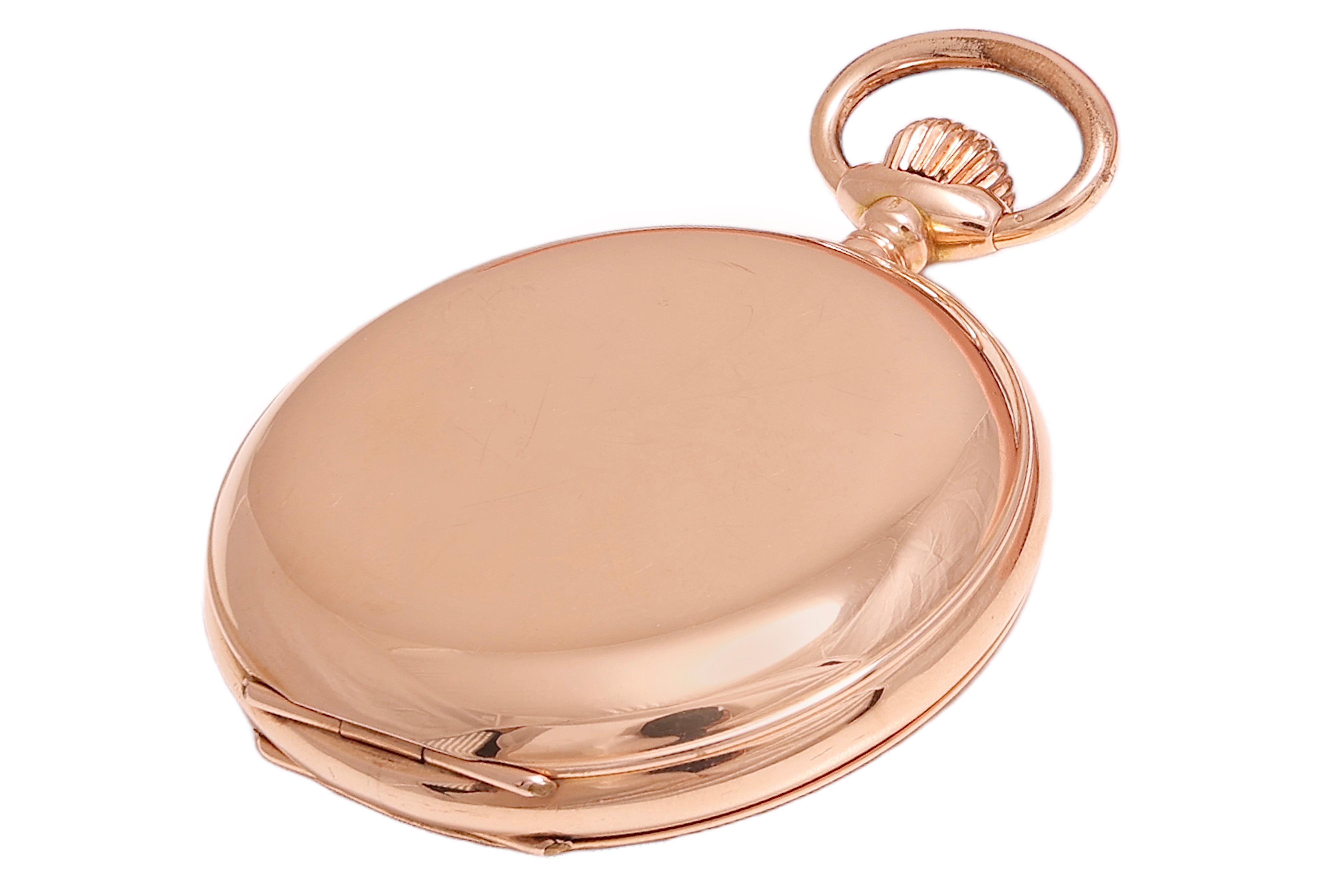 14 kt. Pink Gold chronomètre Pocket Watch Cilinder Balance Helical Hairspring In Excellent Condition For Sale In Antwerp, BE
