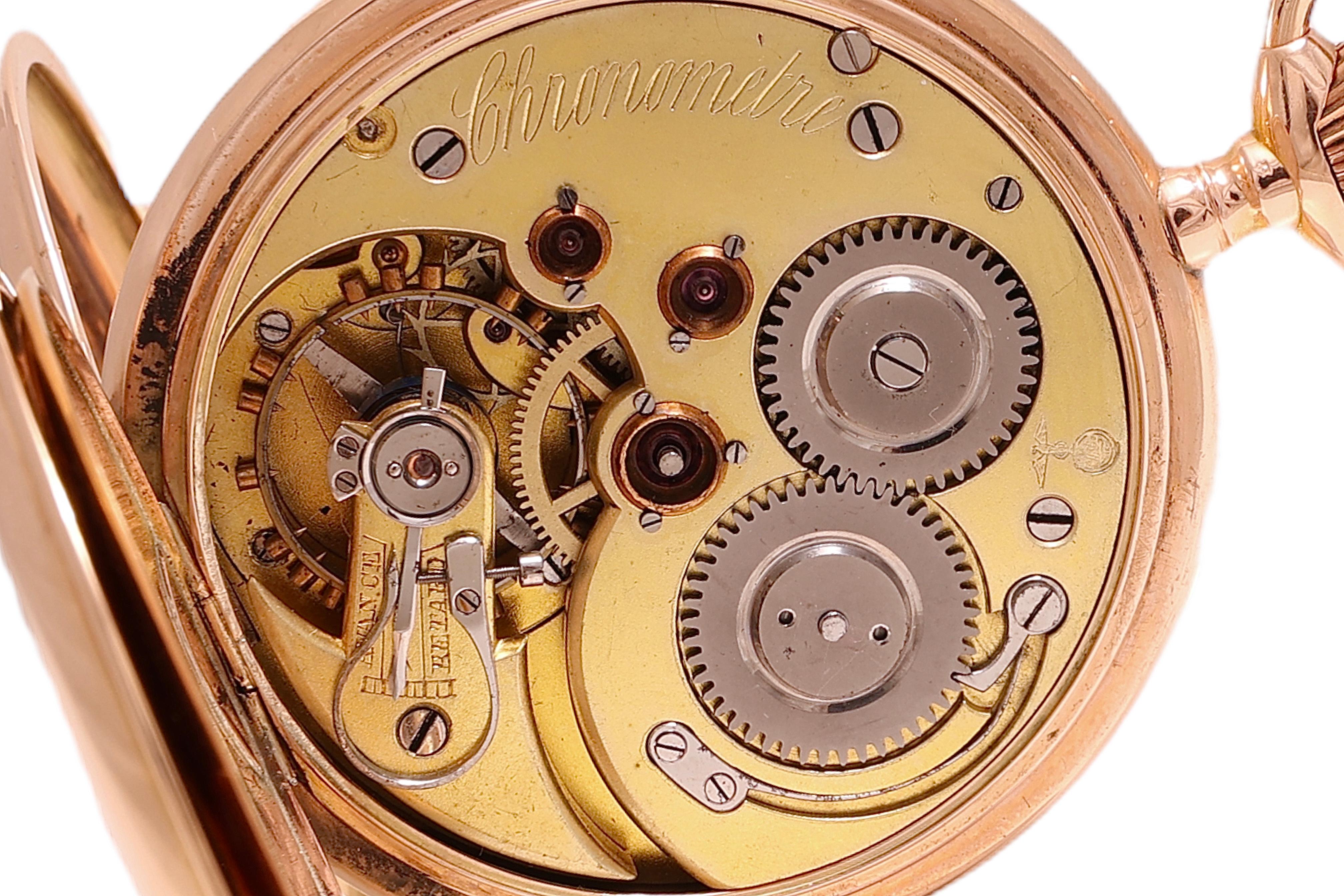14 kt. Montre de poche chronomètre en or rose Balancier à spiral Ressort hélicoïdal en vente 2