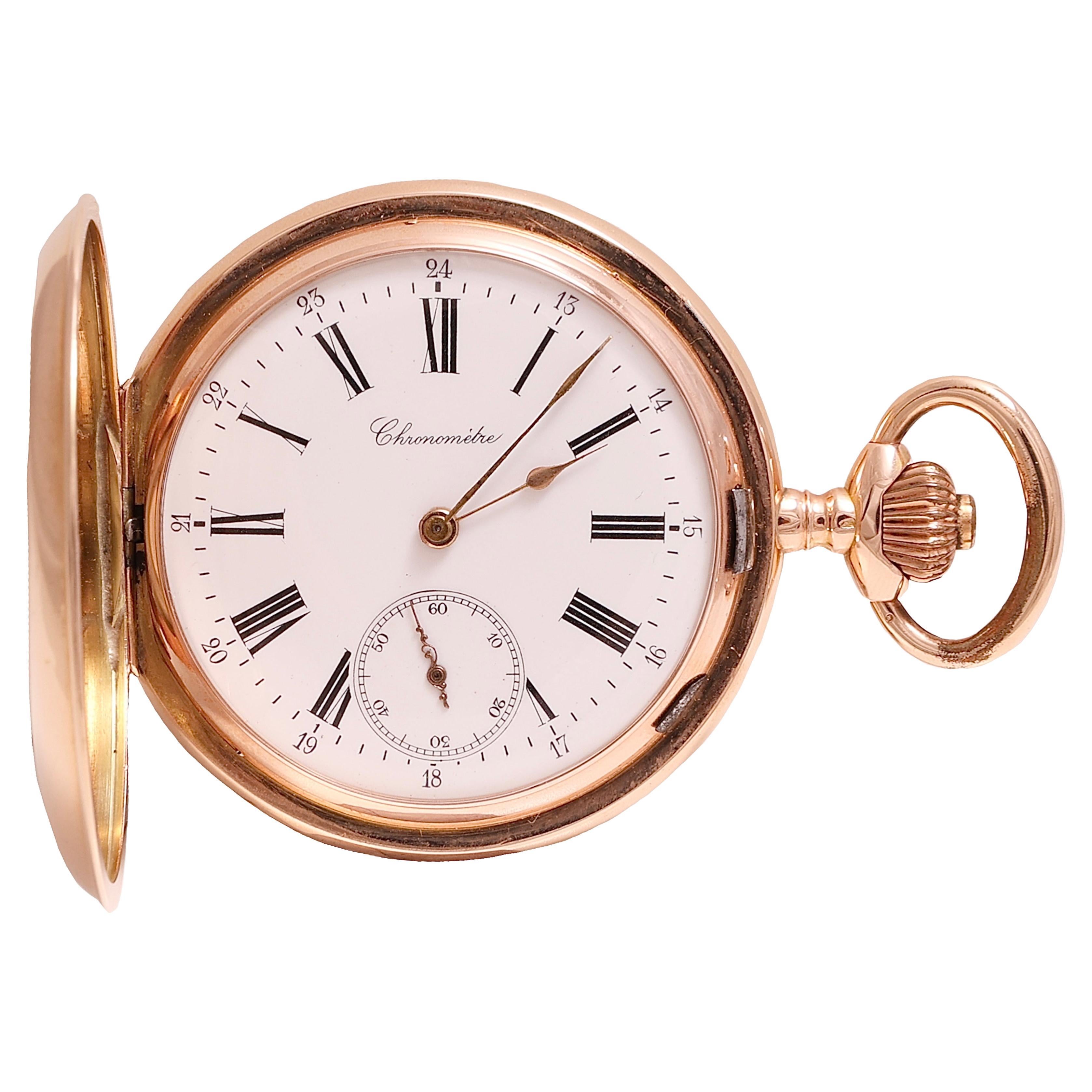14 kt. Pink Gold chronomètre Pocket Watch Cilinder Balance Helical Hairspring