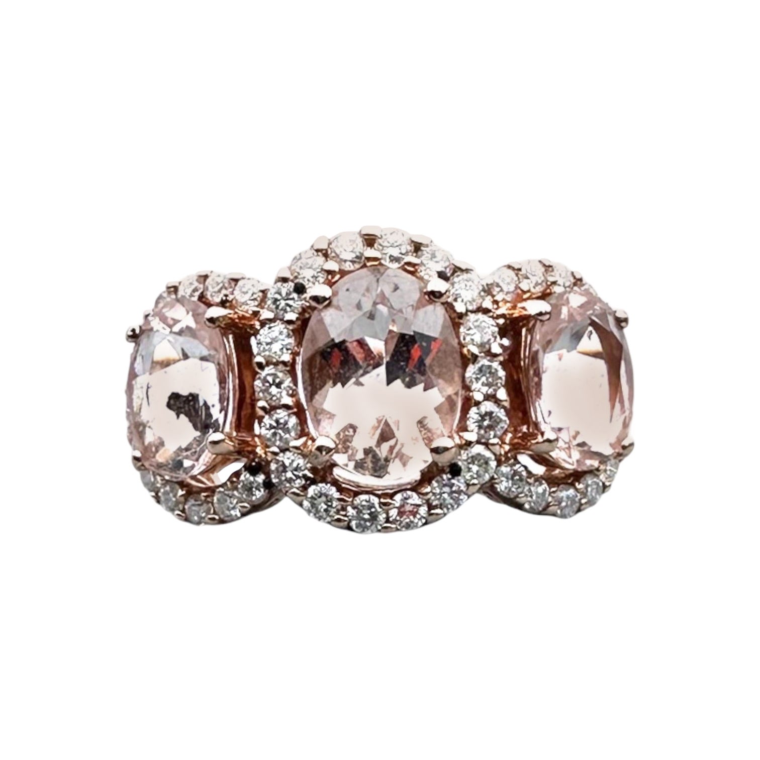 14 Kt Rose Gold 2.75ct. Morganite and .75ct Diamond Halo Ring (10mm wide)
