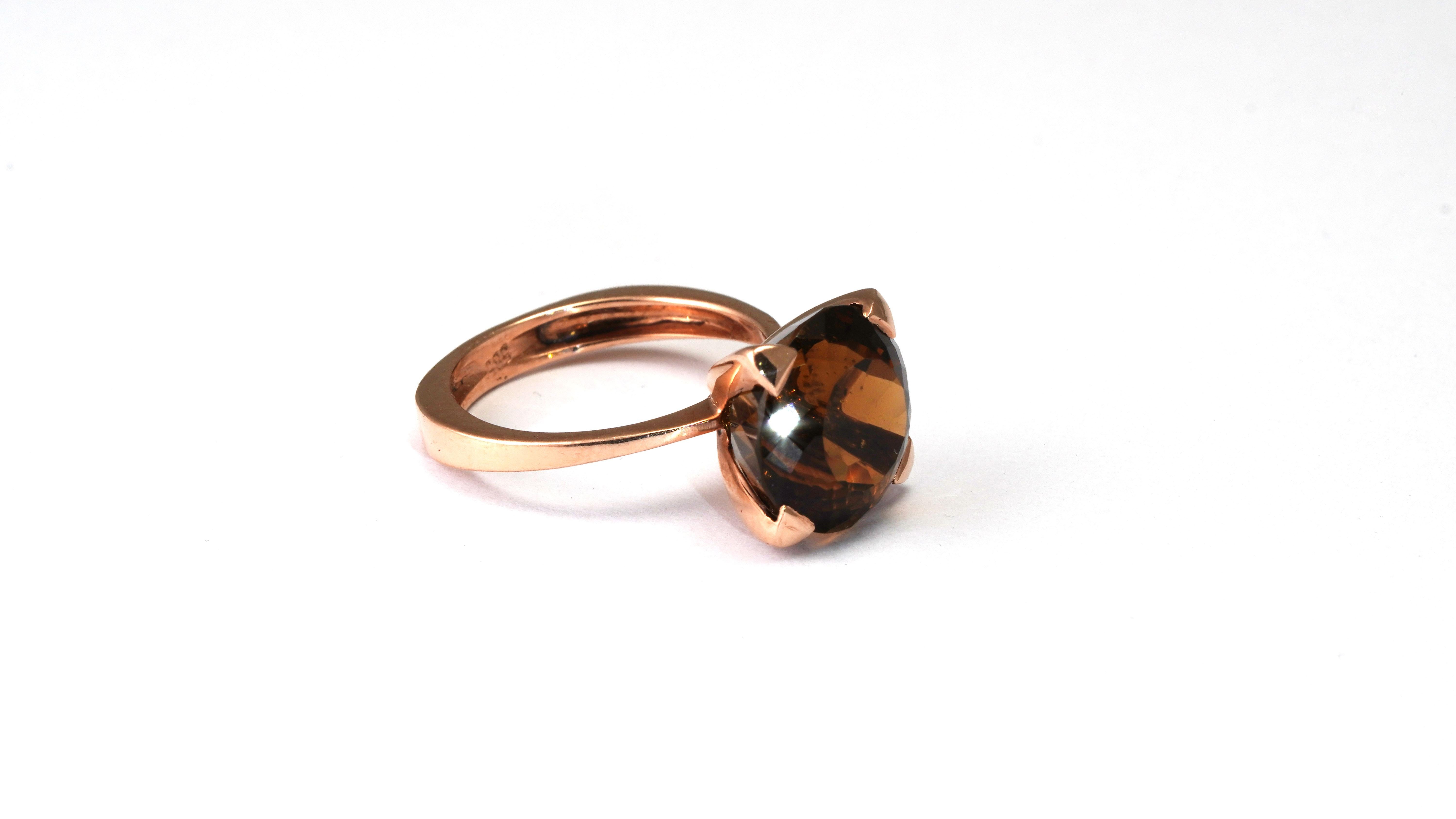 Modern 14 Karat Rose Gold Cognac Citrine Ring For Sale