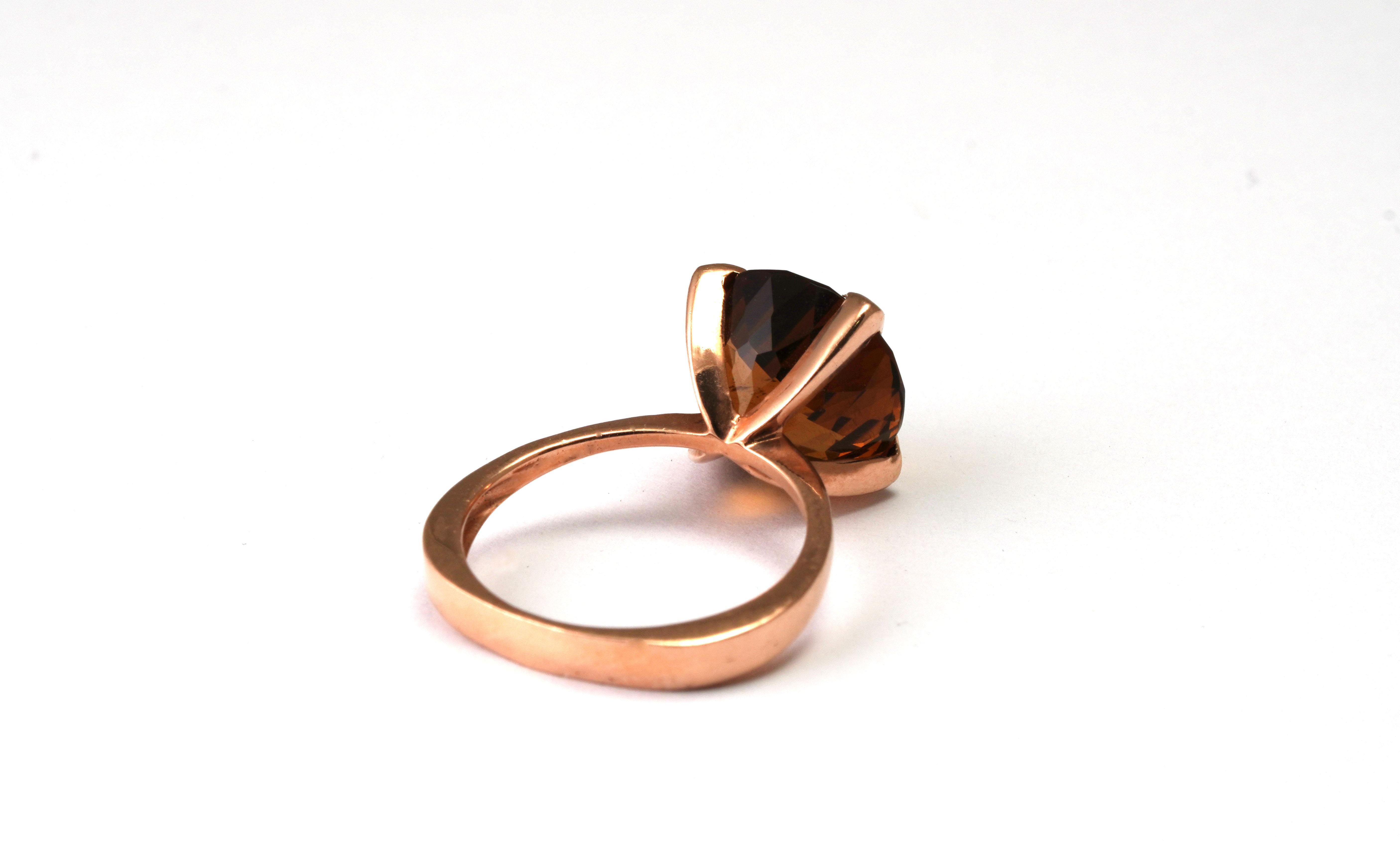 Round Cut 14 Karat Rose Gold Cognac Citrine Ring For Sale