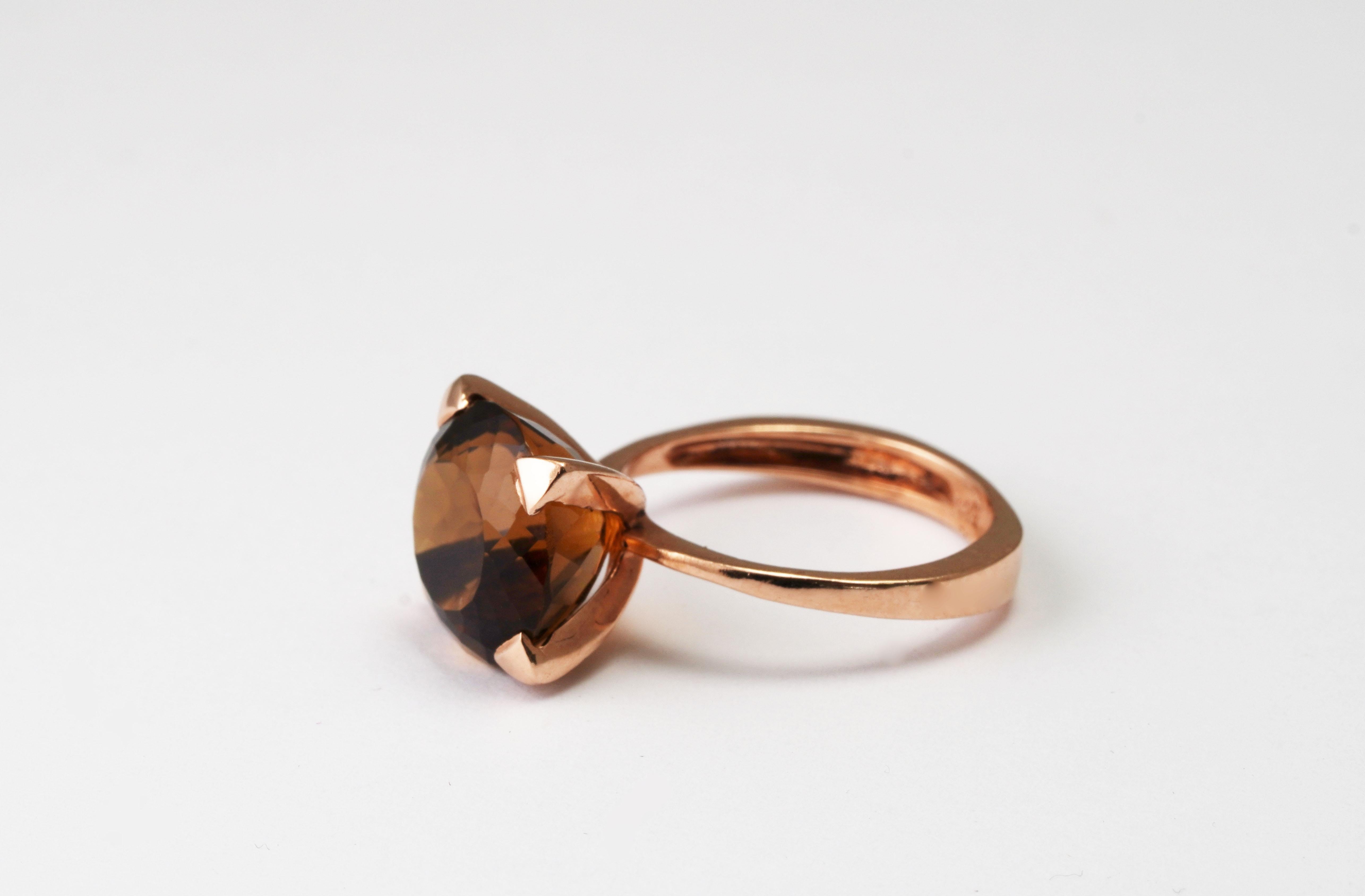 14 Karat Rose Gold Cognac Citrine Ring In New Condition For Sale In София, BG