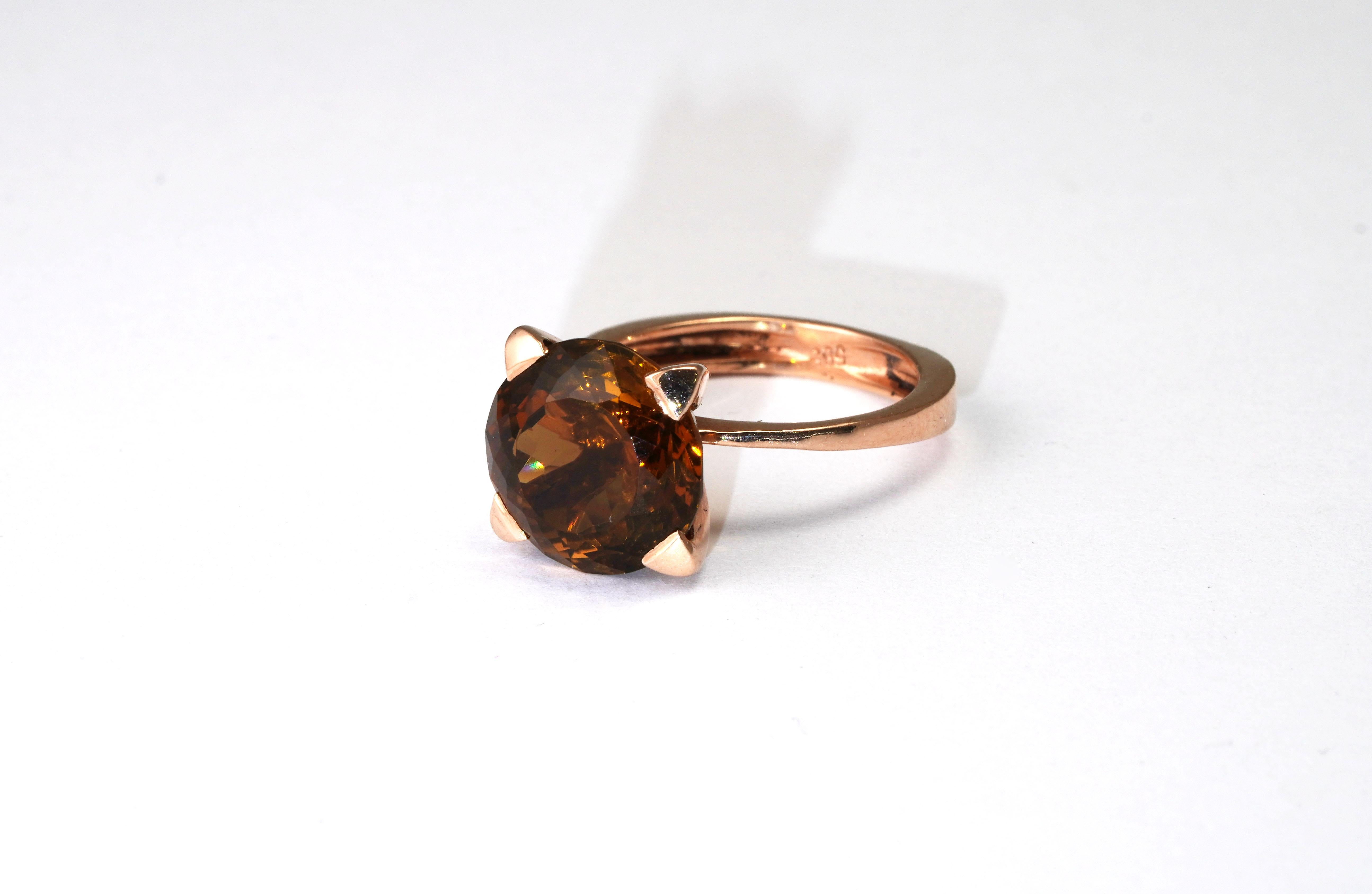 Women's 14 Karat Rose Gold Cognac Citrine Ring For Sale
