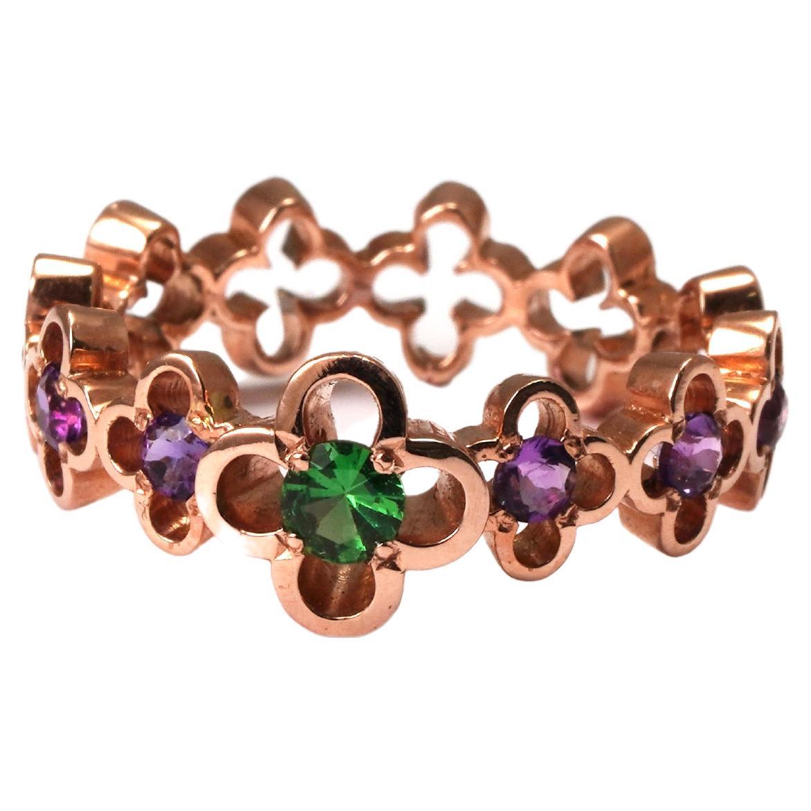 14 kt Rose Gold Tsavorite Amethyst Ring For Sale