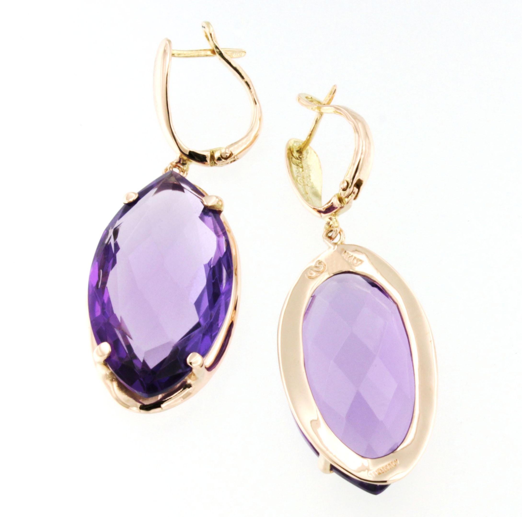 Marquise Cut 14 Kt Rose Gold with Amethyst Modern Made in Italy Earrings For Sale