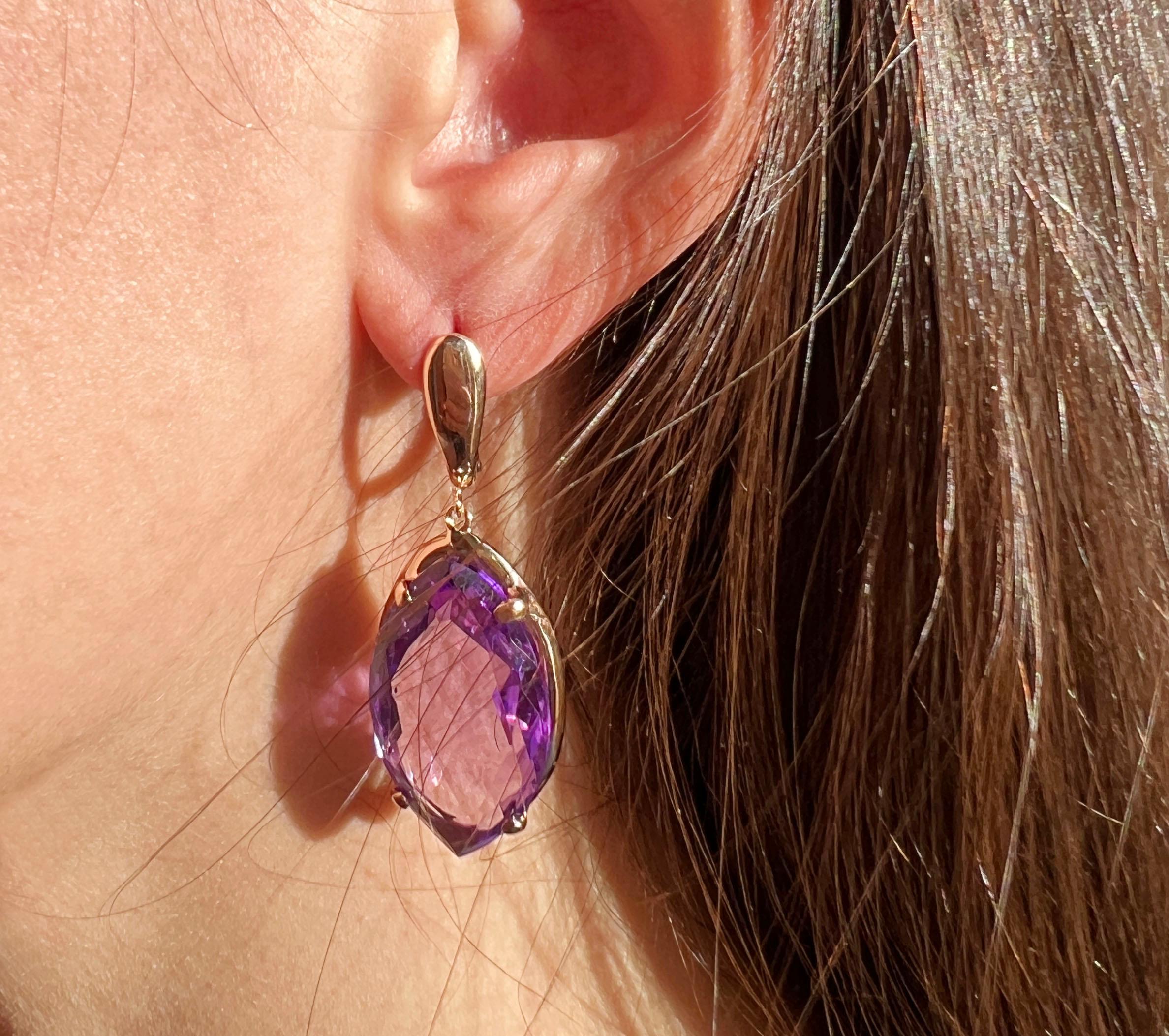 14 Kt Rose Gold with Amethyst Modern Made in Italy Earrings In New Condition For Sale In GALLARATE, IT