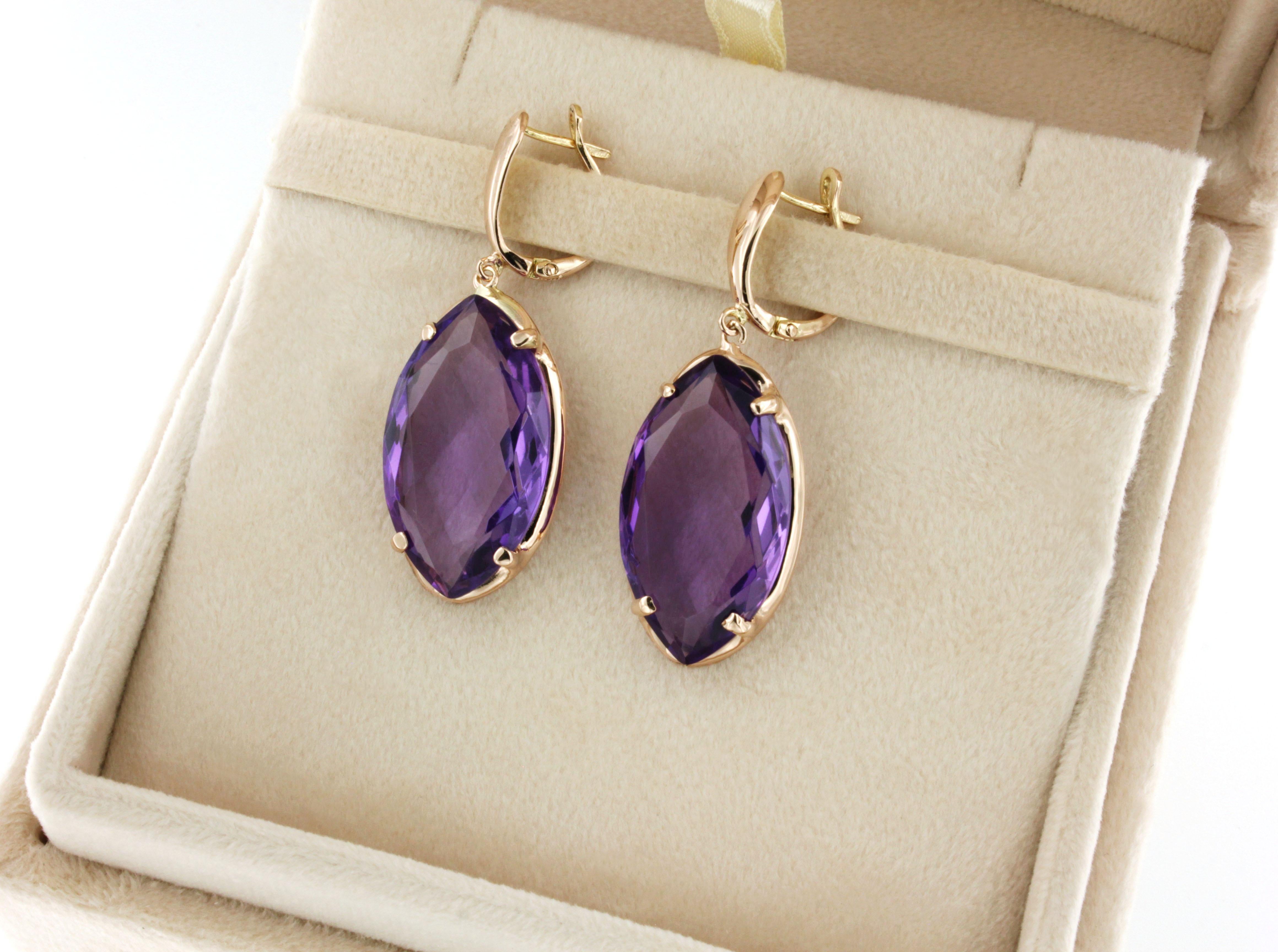 14 Kt Rose Gold with Amethyst Modern Made in Italy Earrings For Sale 1