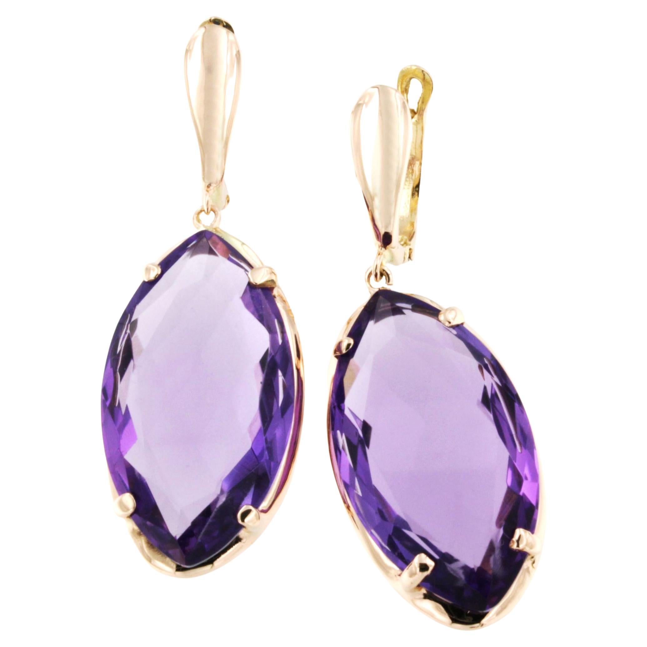 14 Kt Rose Gold with Amethyst Modern Made in Italy Earrings For Sale