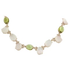 14 Kt Rose Gold with Pink Quartz Peridot White Diamond Modern Choker Necklace