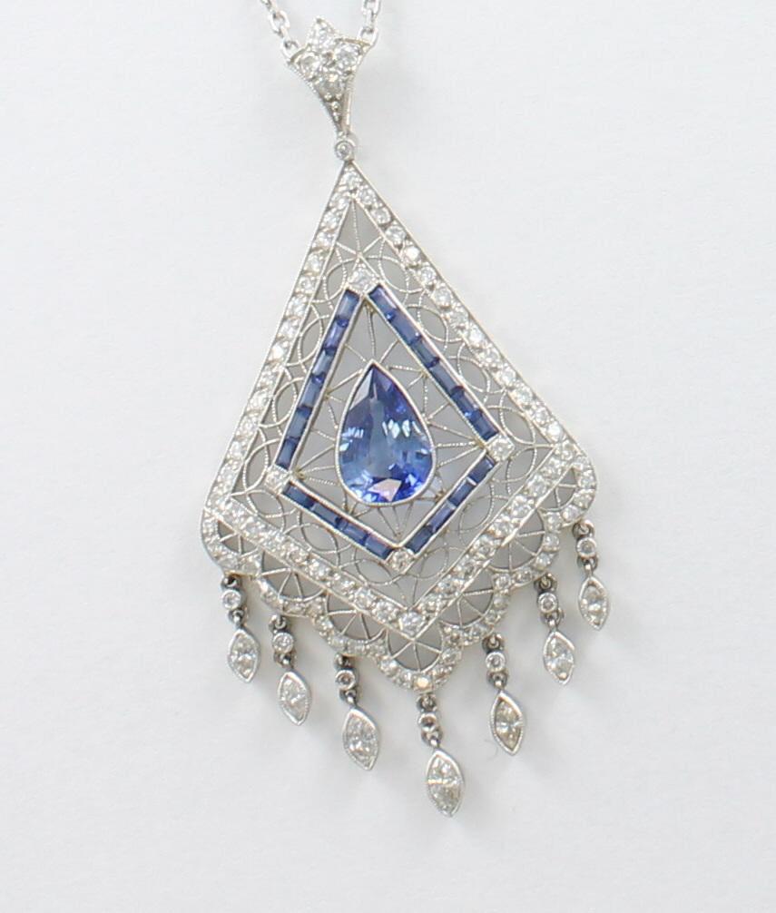 Art Deco 14 Karat Sapphire and Diamond Lavalier, circa 1920 For Sale