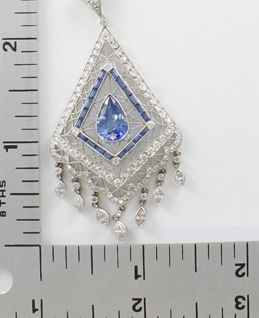 Pear Cut 14 Karat Sapphire and Diamond Lavalier, circa 1920 For Sale