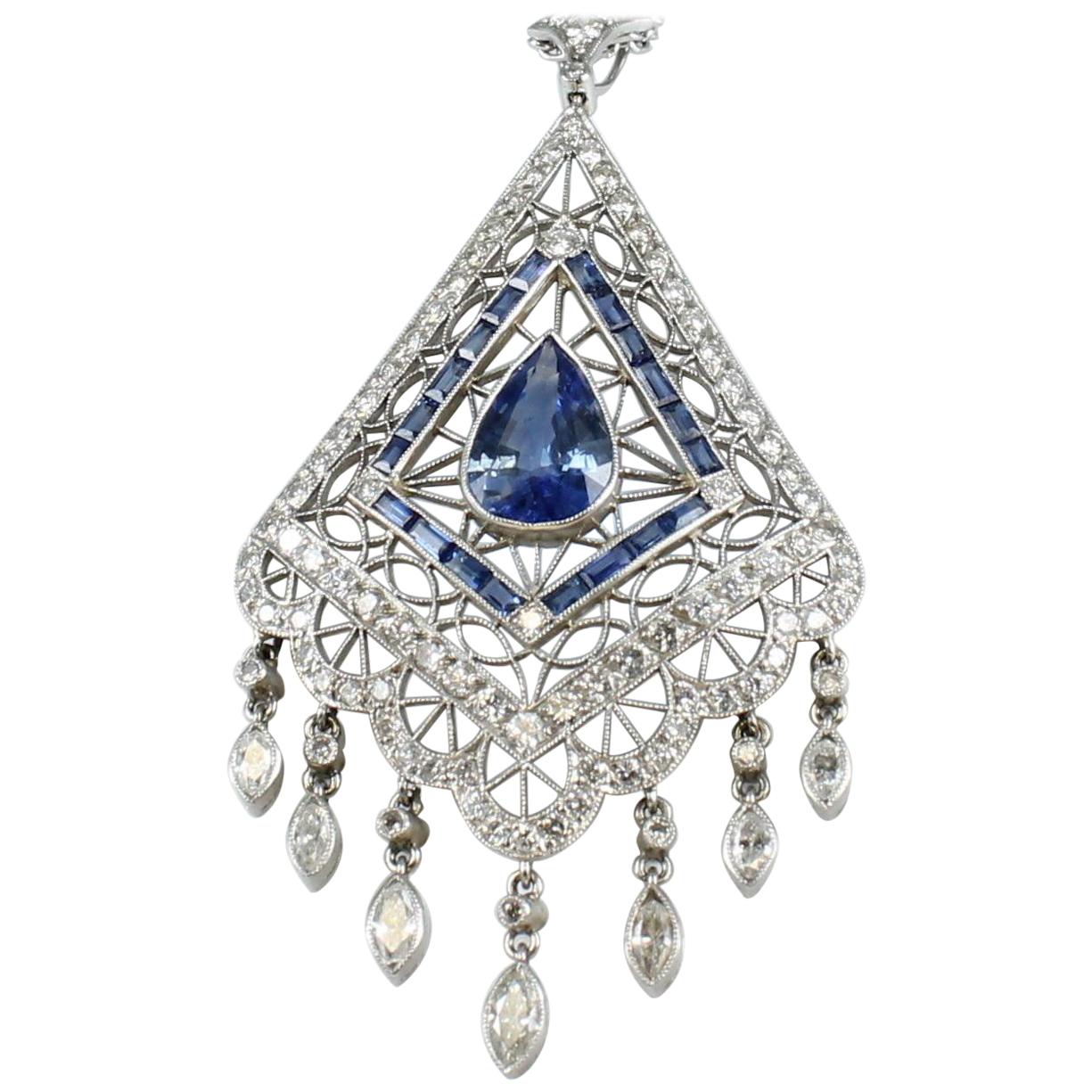 14 Karat Sapphire and Diamond Lavalier, circa 1920 For Sale